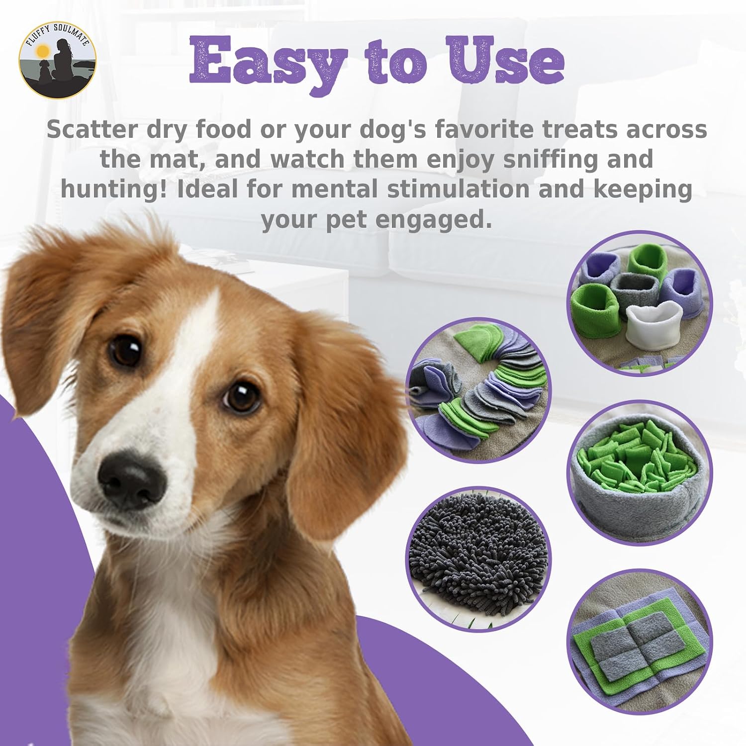 Paw Shaped Snuffle mat 29"x29" for Small, Medium, Big Size Dogs, Cats; Interactive Slow Feeding Sniffing mat for Mental Stimulation, Puzzle Toy for Encourages Natural Foraging Skills