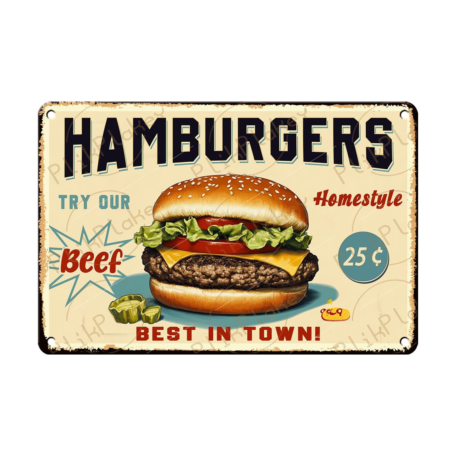 Best in Town Beef Hamburgers Retro Metal Tin Sign Vintage Wall Decor Bar Fast Food Shop Restaurant Kitchen Snack Truck Pub Coffee Home Poster 12x8 Inch