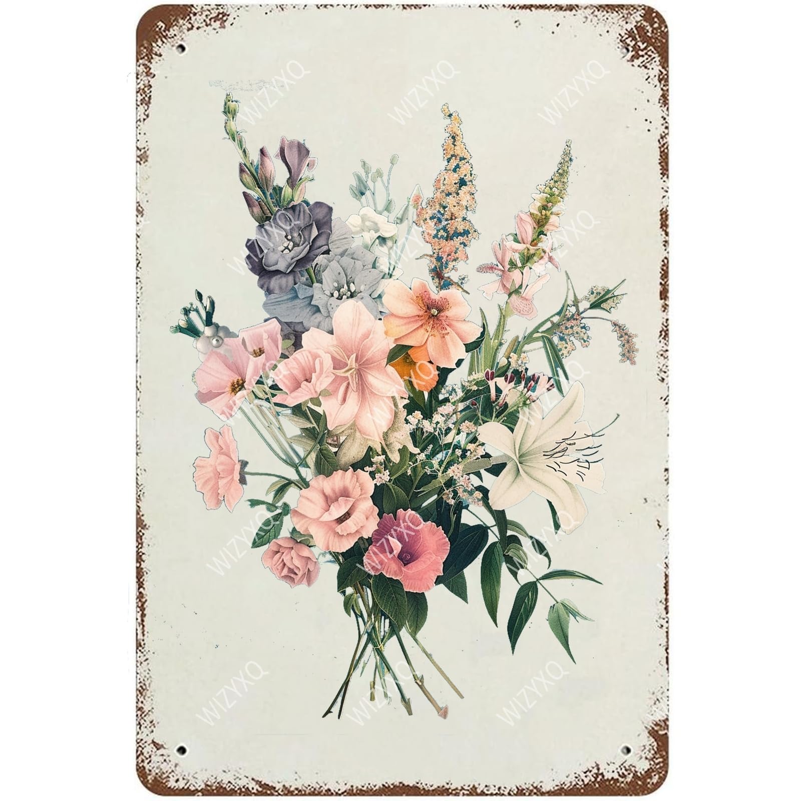 Flowers Metal Signs Vintage A Bouquet of Wild Flowers Tin Sign Retro Wall Decor for Living Room Bedroom Greenhouse Garden Yard Shop Bar 8×12 Inches