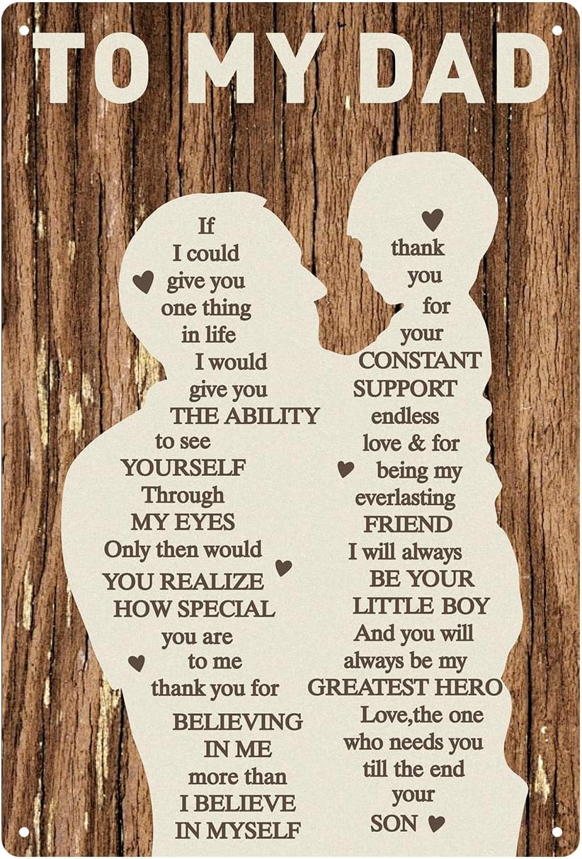 Fathers Day Dad Gifts from Son - 12x8Inch Metal Tin Sign Vintage Plaque Home Wall Decor Dad Birthday Gifts Personalized Retirement Christmas Anniversary Presents for Father Stepfather Papa Husband Men