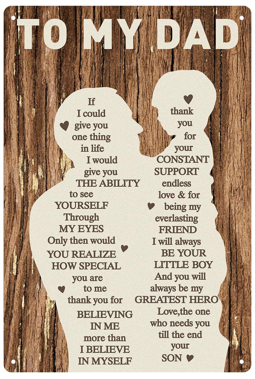 Fathers Day Dad Gifts from Son - 12x8Inch Metal Tin Sign Vintage Plaque Home Wall Decor Dad Birthday Gifts Personalized Retirement Christmas Anniversary Presents for Father Stepfather Papa Husband Men