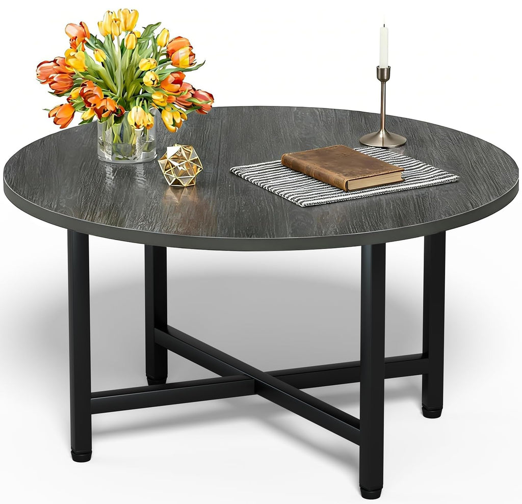 FAMIDGE Coffee Table, 23.6" Coffee Tables for Living Room, Round Coffee Table with Metal Frame, Floor Table for Sitting on The Floor, Home, Office, Black
