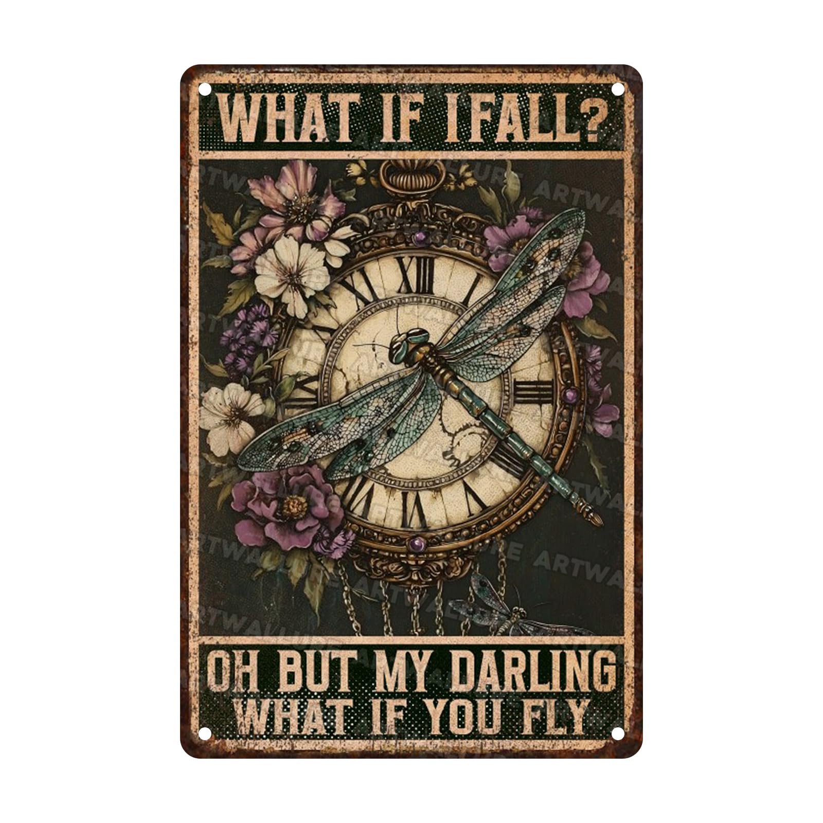 Vintage Rustic Botanical Garden Decor Metal Tin Sign Dragonfly Flower Wall Art Plaque Gifts For Women Mom Plant Lover Outdoor Patio Sunroom Backyard Porch 8x12 Inch