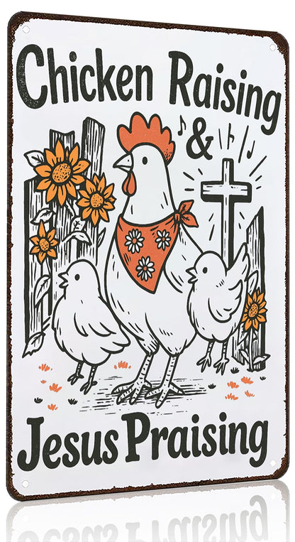 Smilelife Funny Chicken Gifts I'm Going To Let God Fix It Tin Sign for Home Farm Chicken Coop Farmhouse Kitchen Garden Decor 8 X 12 Inch (3520)