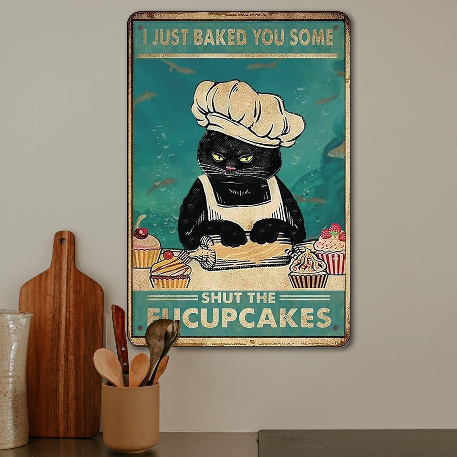 Funny Retro Cat Metal Tin Sign Vintage Kitchen Signs Wall Decor Cat Art Kitty Cats Signs For Home Coffee Bar Cat Art I Just Baked You Some Cakes Sign 8x12 Inch