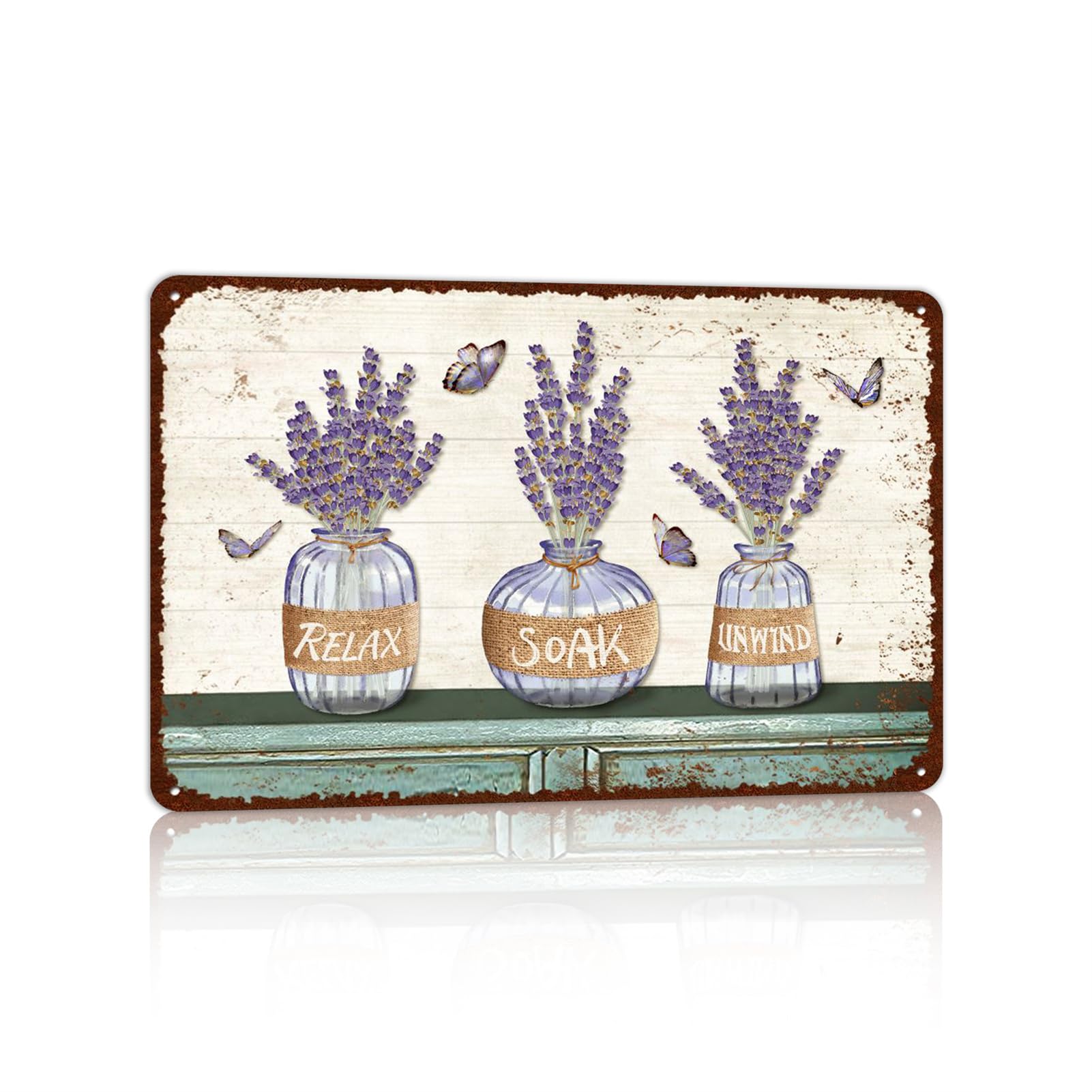 Vintage Farmhouse Bathroom Metal Tin Signs Rustic Flower Country Wall Art Decor 8X12 Inches