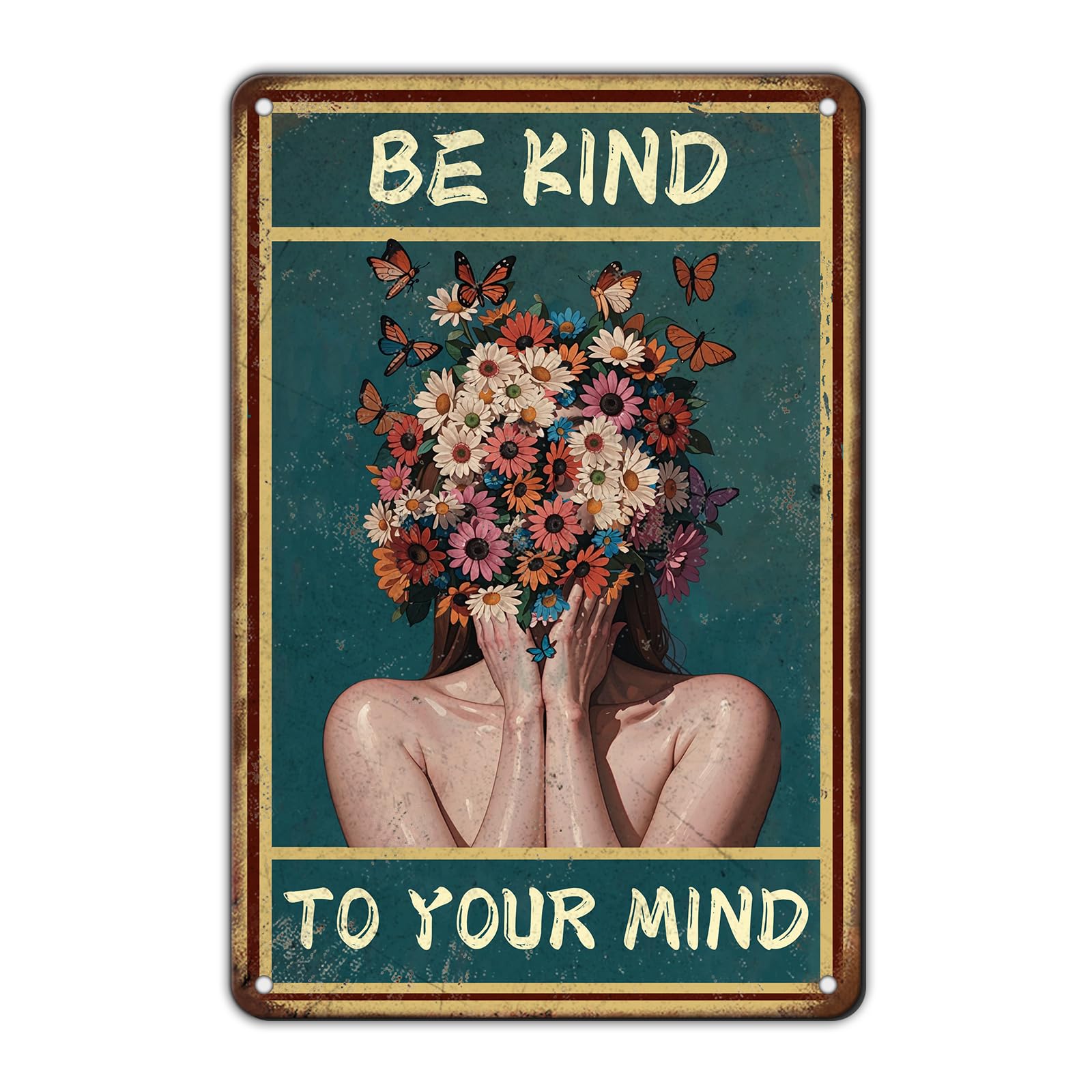 KIYOYO Vintage Tin Metal Sign Poster Grow Positive Thoughts Vintage Poster Flower Head Girl Poster Mental Health Poster Motivational Poster Emotions Poster Vintage Wall Home Decor 8x12 Inch