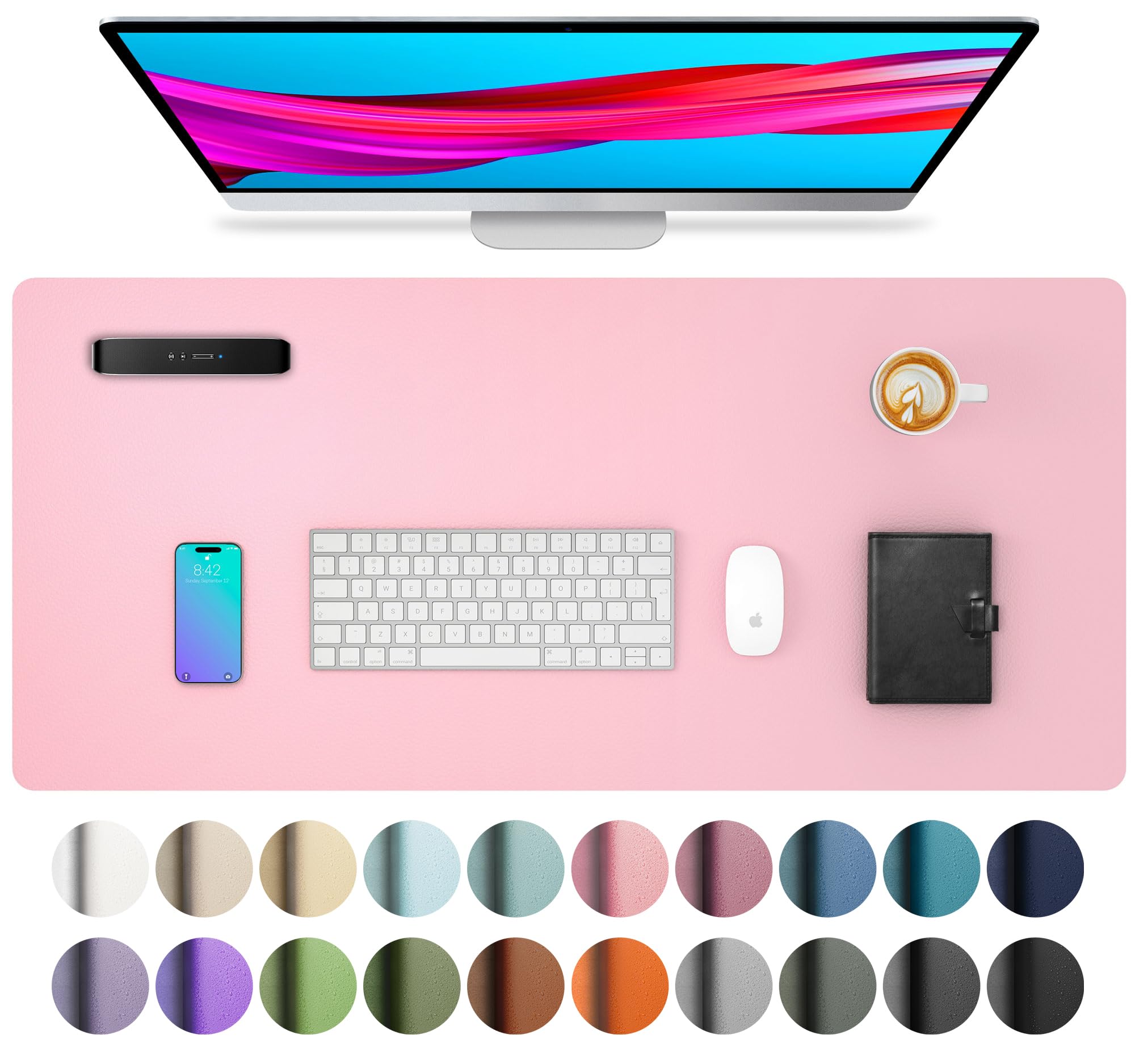 Aothia Non-Slip Waterproof PU Leather Desk Pad Protector for Mouse, Writing Desk, Office, Home, Laptop Blotter, 23.6" x 13.7", Black