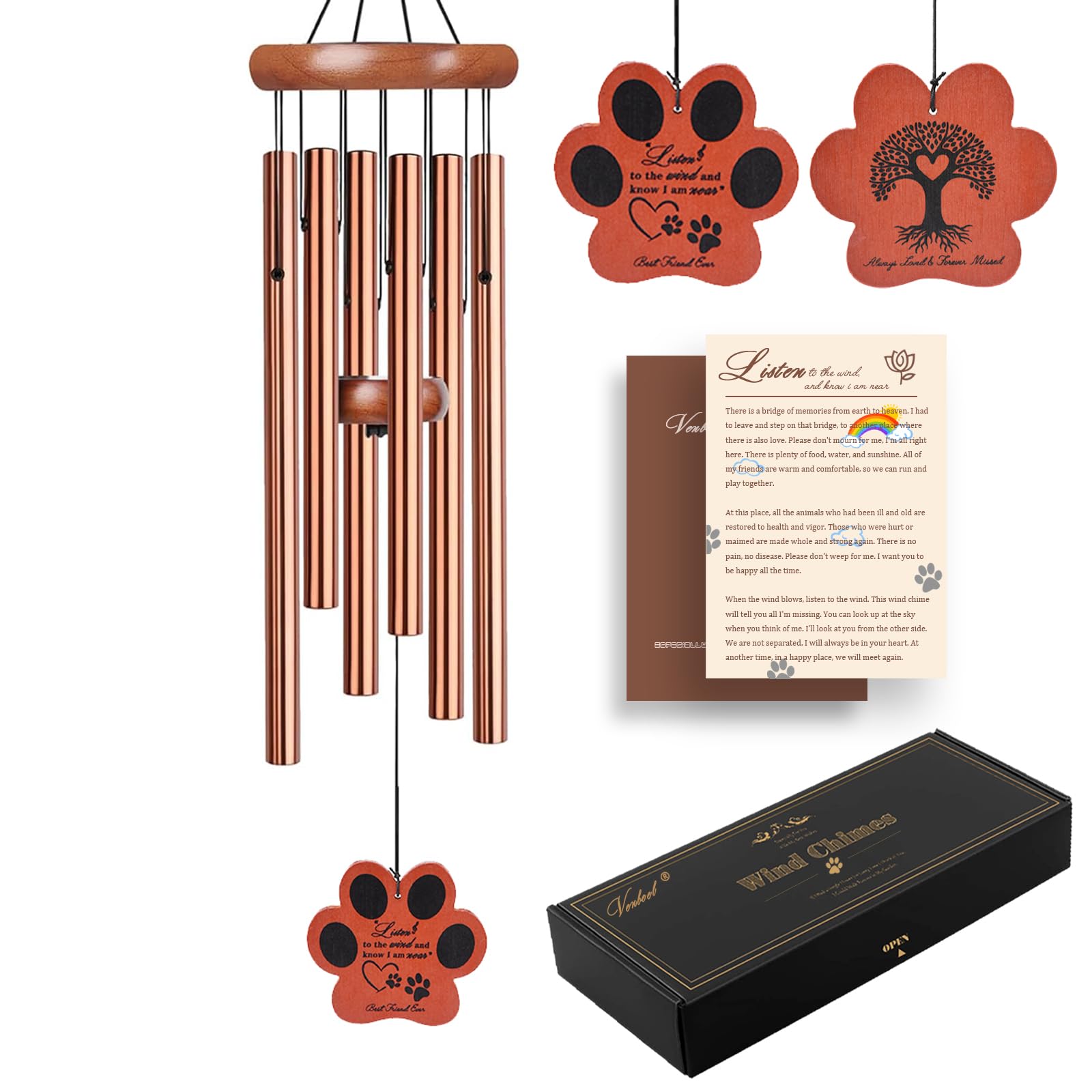 Dog Memorial Gifts, 28" Pet Memorial Wind Chimes, Loss of Dog Sympathy Gift, Pet Loss Passing Away Remembrance Bereavement Gift