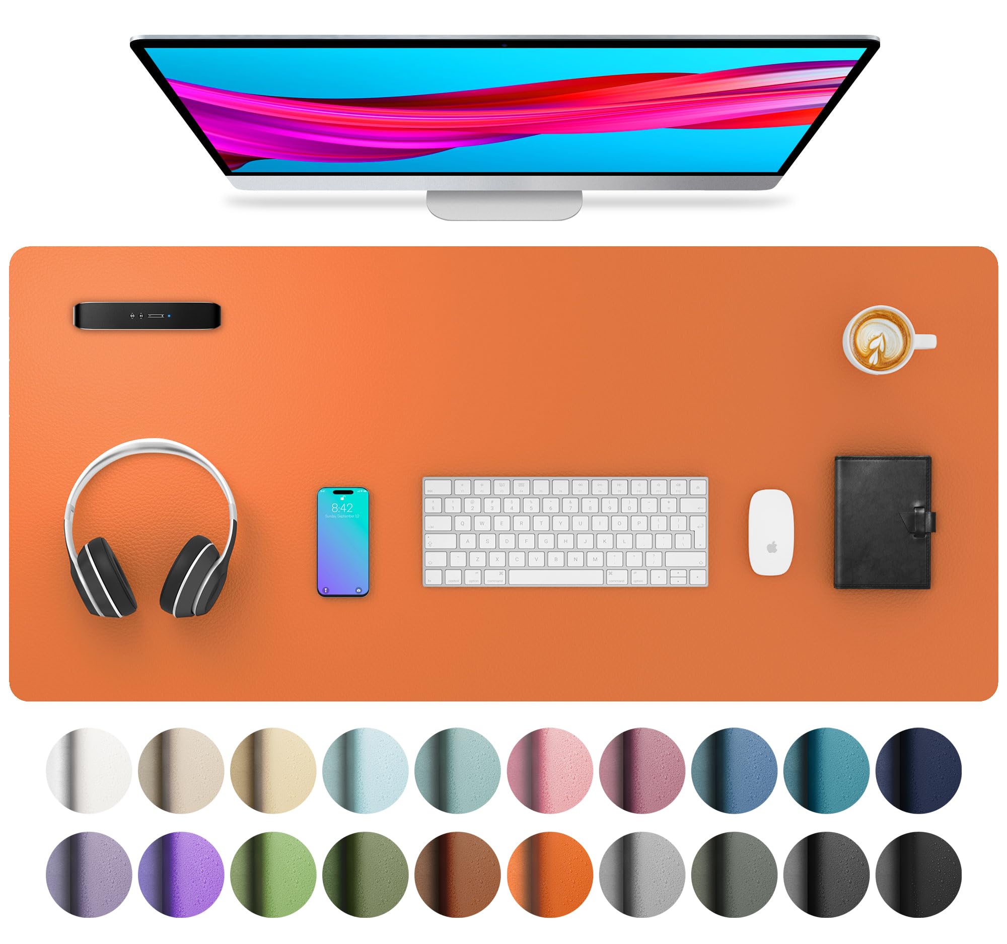 Aothia Non-Slip Waterproof PU Leather Desk Pad Protector for Mouse, Writing Desk, Office, Home, Laptop Blotter, 23.6" x 13.7", Black