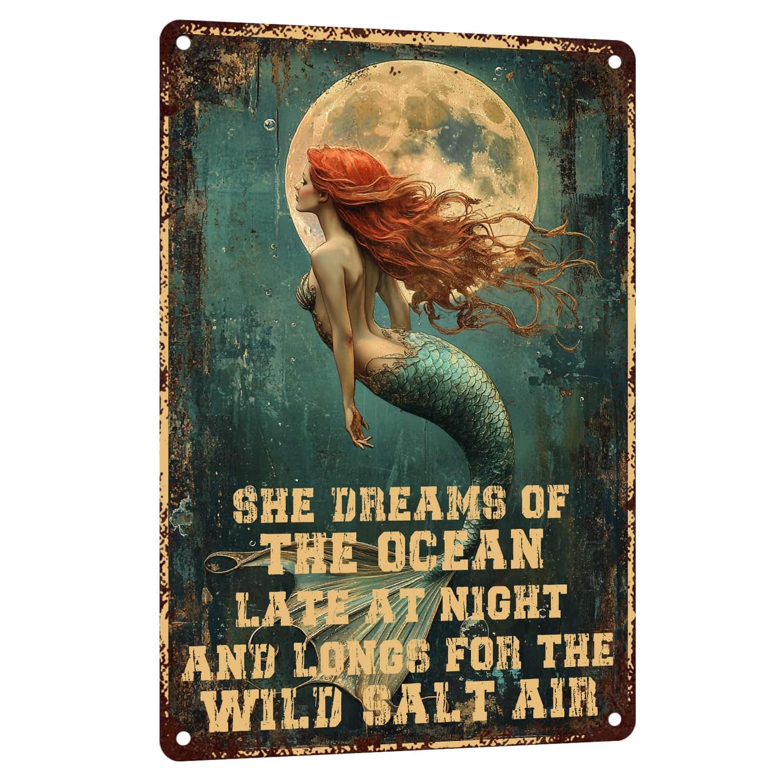 Mermaid Metal Tin Sign Vintage Mermaid Bathroom Decor Wall Art Rustic Funny Bathroom Sign for Home Restroom Washroom Decor 8x12 Inch