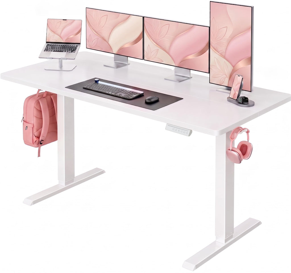 HUANUO 32" Small Electric Standing Desk Adjustable Height, 4 Memory Height Settings, Sit Stand Up Desk for Home Office & Computer Workstation, LightWalnut