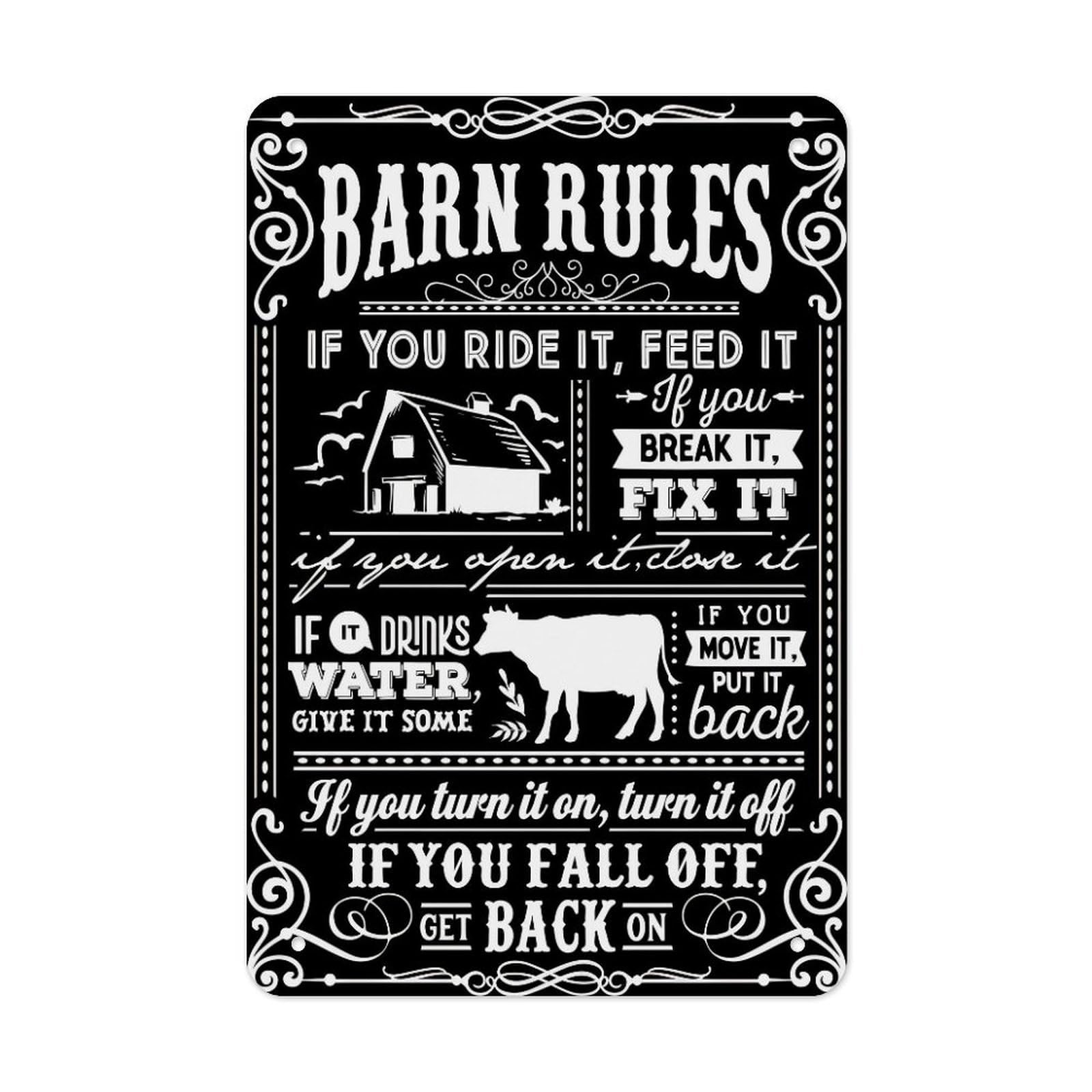 House Rules Metal Tin Sign – Black & White Family Rules Typography Poster, Chalkboard Farmhouse Rustic Wall Art for Entryway Kitchen Living Room, Vintage Home Decor 12x8 Inch