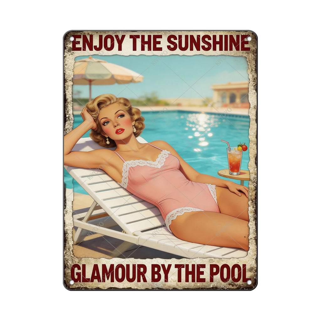 50s Pin up Girl Fishing Metal Tin Sign Open Fly Season Wall Decor Home Angler Cafes Lake House Seascape 12x8 Inch