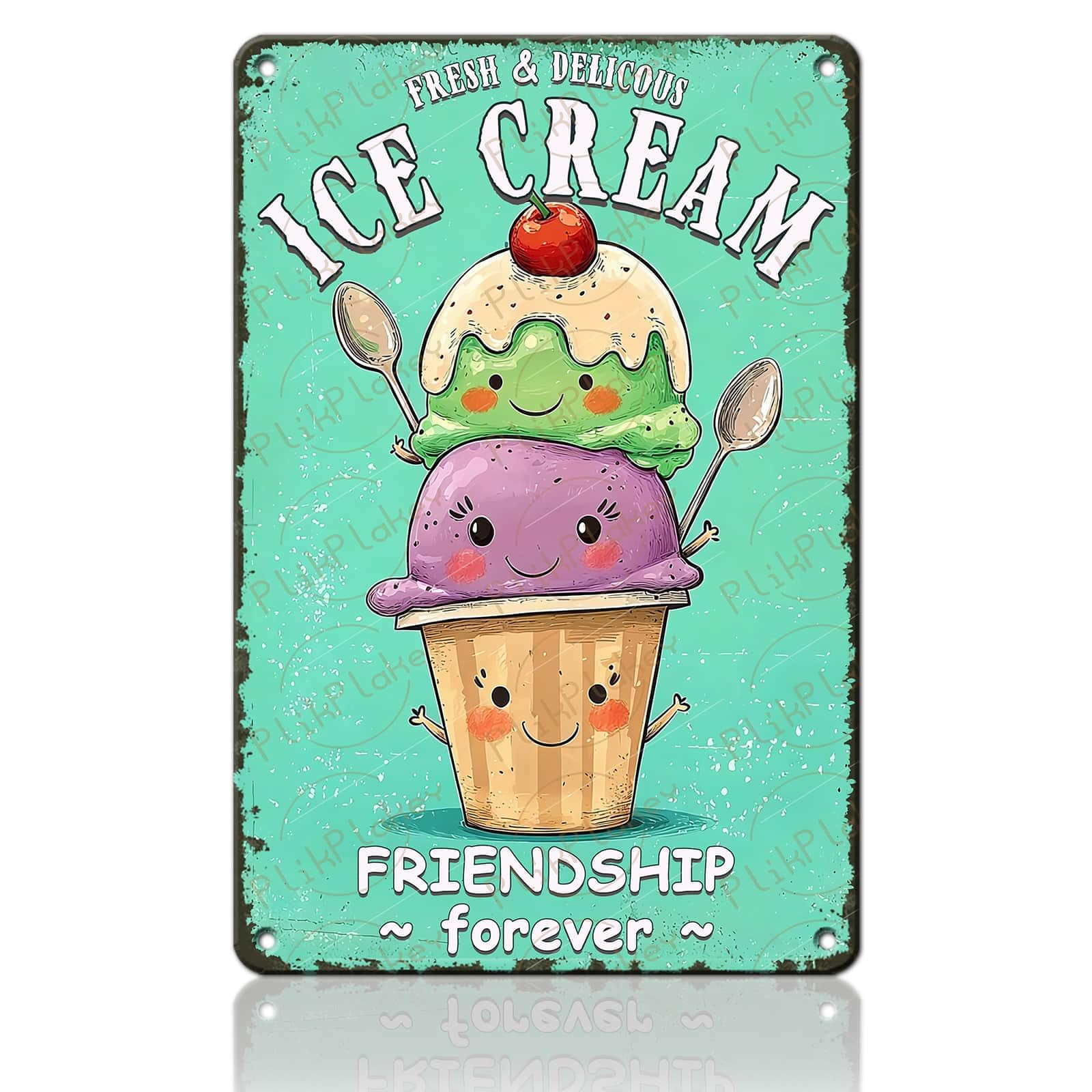 Vintage Metal Tin Sign Ice Cream Retro Sweet Food Diner Wall Decor Kitchen Cafe Bar Club Home Kids Room Living Room Dessert Store Hotel Poster 12x8 Inch