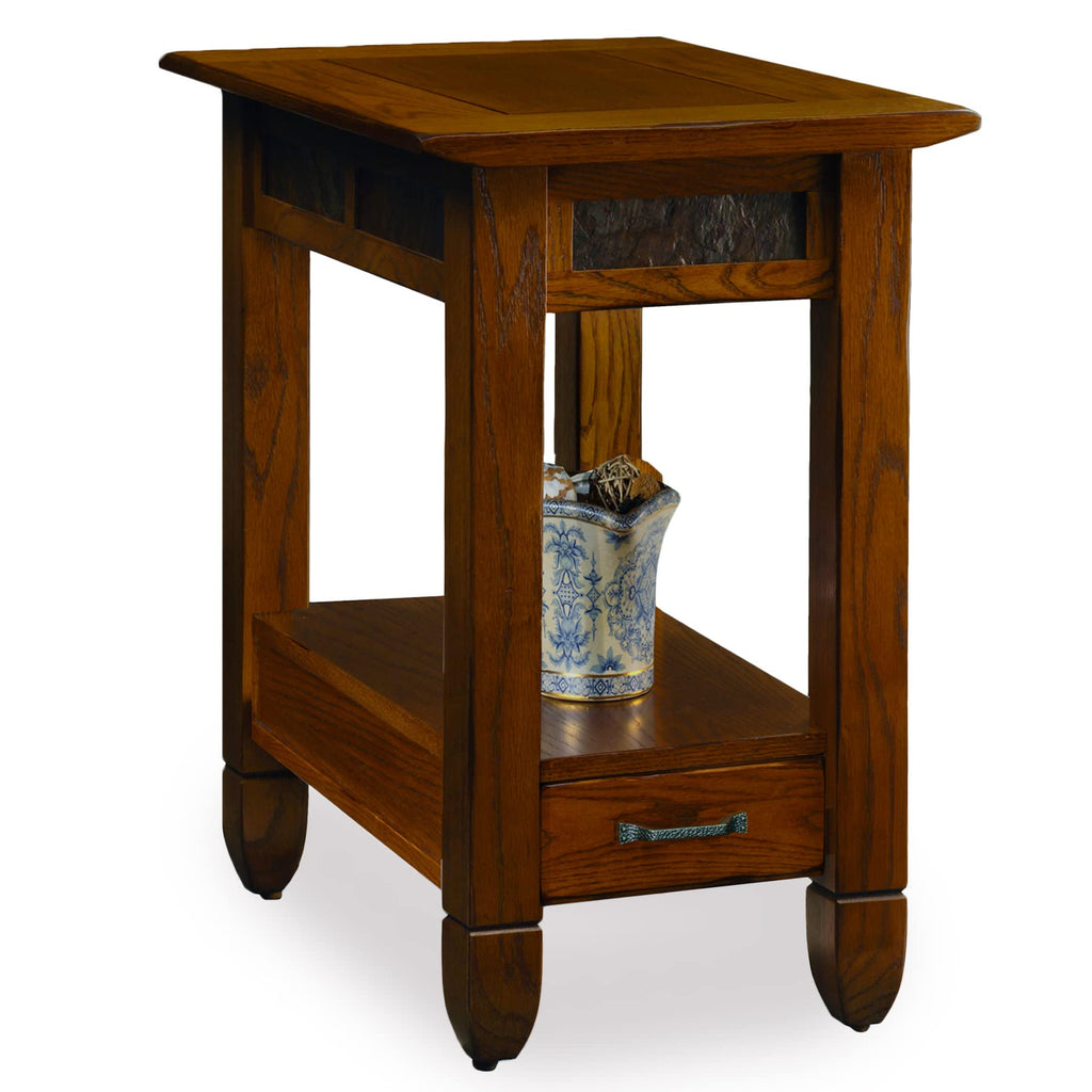 Leick Home Mission End Table, Solid Wood, 1 Storage Drawer, Bottom Display Shelf, Narrow, Slatted Sides, Easy-Assembly, Medium Oak, 22.5 in L x 12 in W x 24 in H, 8202