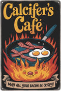 8x12 Inch Metal Sign Featuring Elegant Calcifers Cafe May All Your Bacon Be Crispy Funny Anime Kitchen Sign Decor With Distinctive Artistic Fonts For Residential Living Display