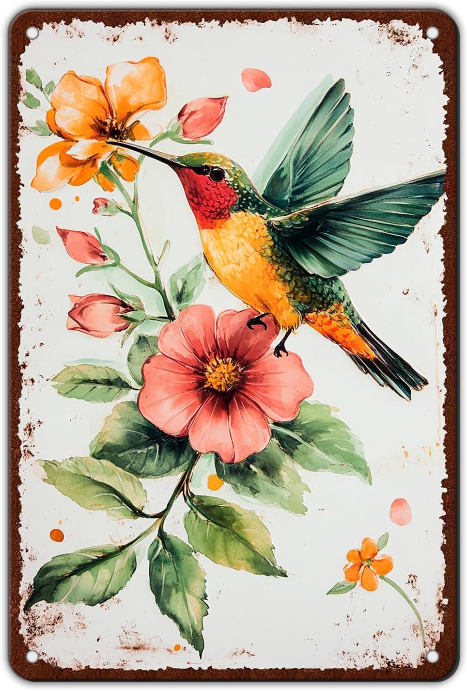Metal Tin Sign Hummingbird Watercolor Colorful Bird Metal Sign Hummingbird Art Decor Hummingbird Paradise Wall Sign 8x12 Inch