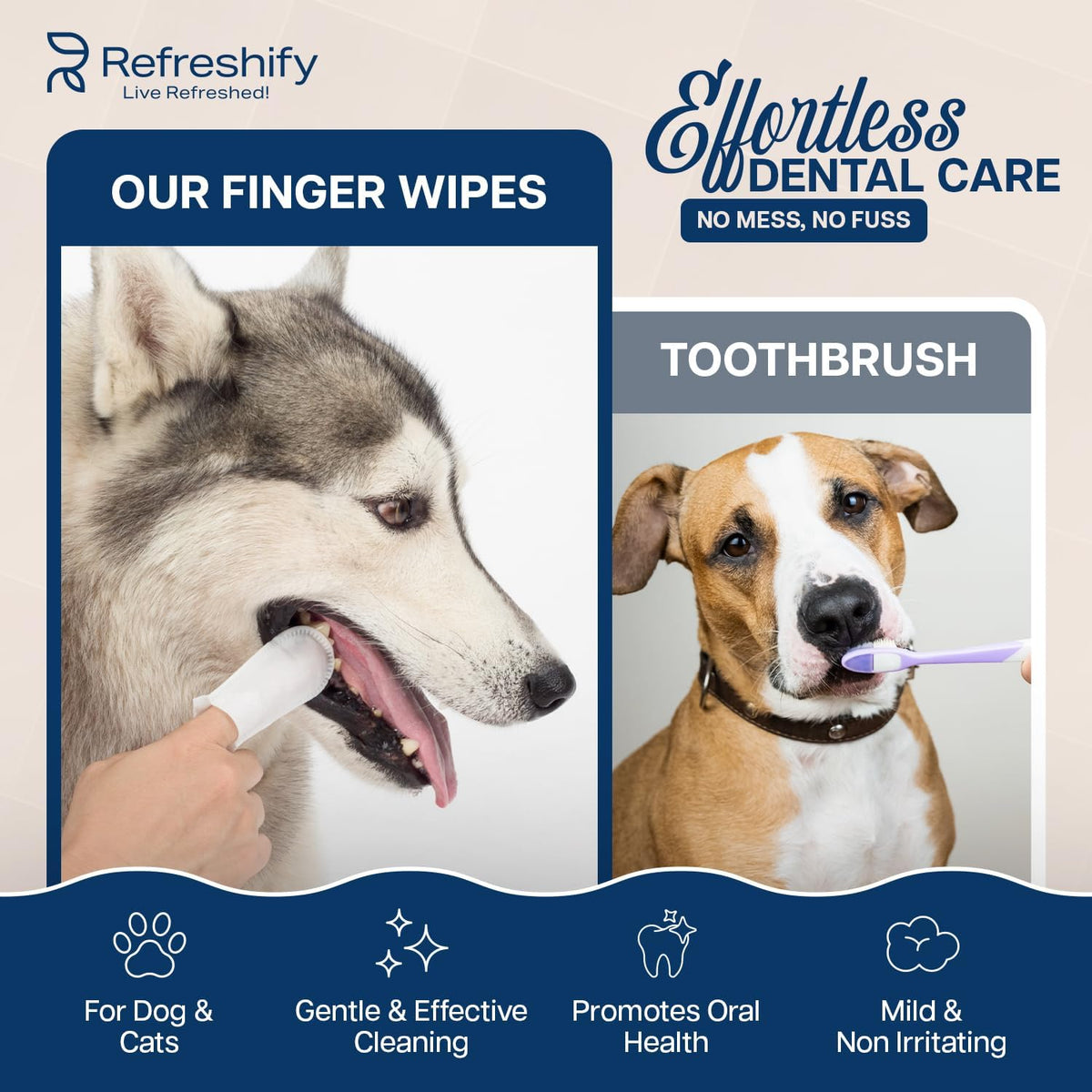 Dog Teeth Cleaning Wipes - 100 Value Pack - Fresh Mint Dog Dental Wipes, Vet Formulated Pet Teeth Cleaning Finger Wipes for Dogs & Cats – Effective Dog Teeth Cleaning, Plaque & Tartar Solution