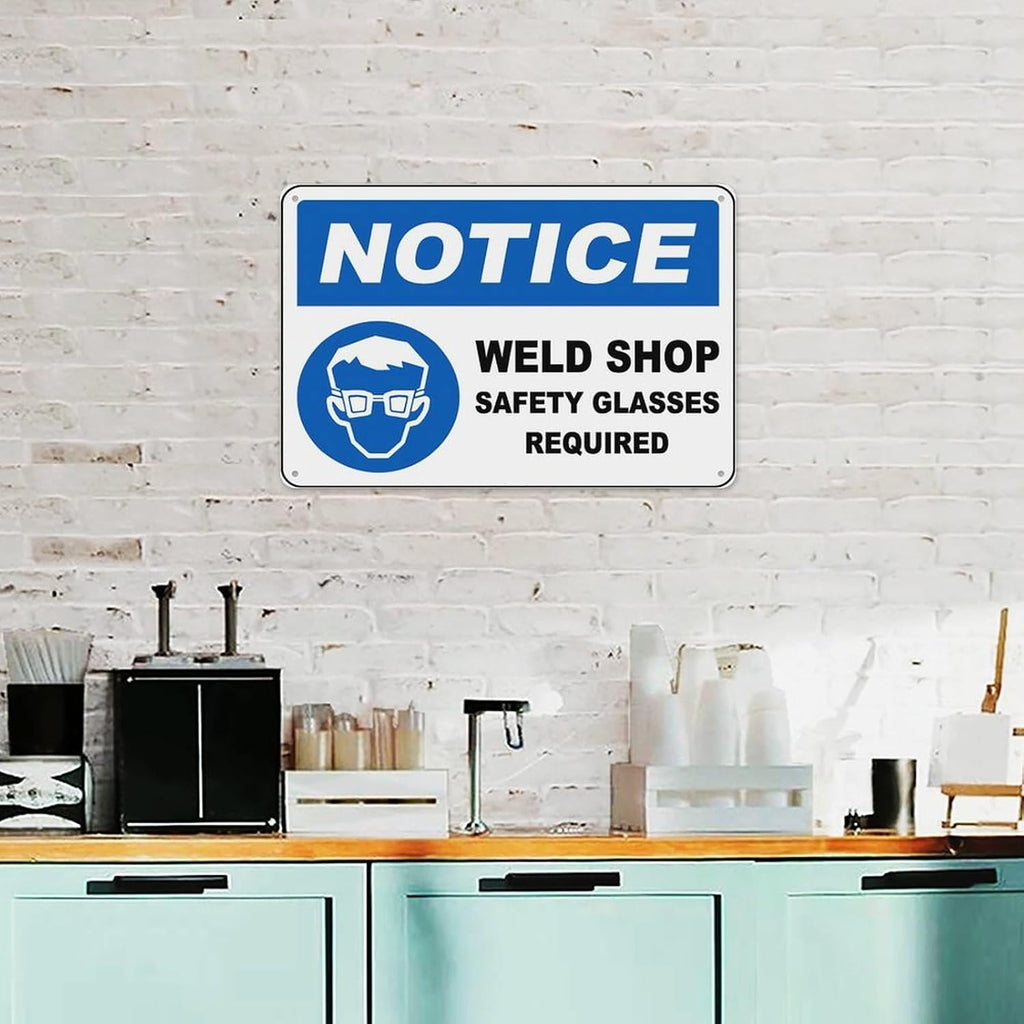 Safety Glasses Required In Weld Shop Sign Aluminum Tin Warning Signs For Home Outdoor Garden 8X12 Inches