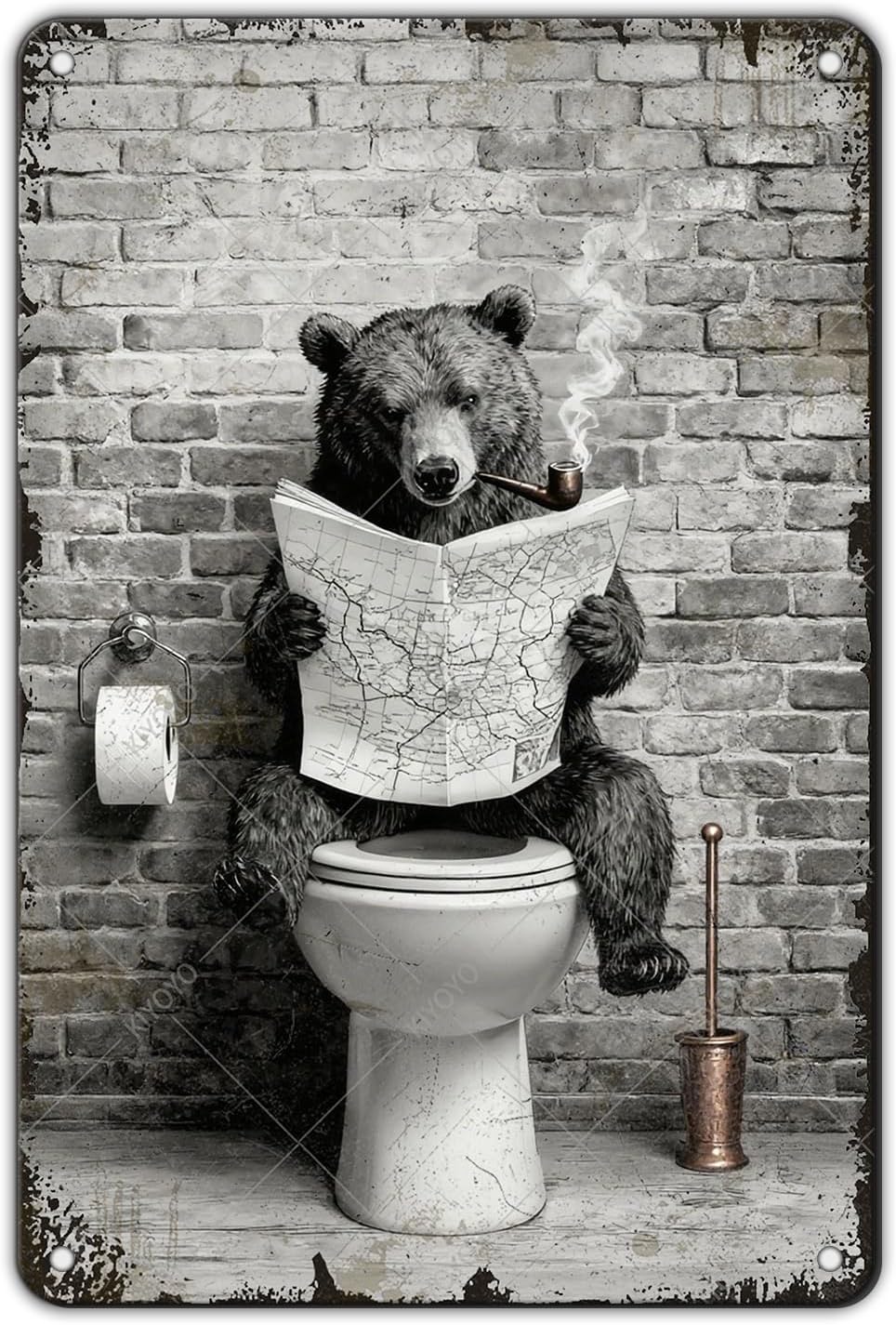 Funny Bear Metal Tin Sign Black and White Bathroom Vintage Bathroom Signs Restroom Wall Decor 12x8 Inch