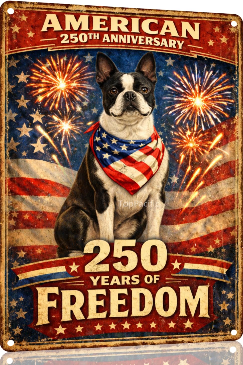 American 250th Anniversary Border Collie Funny Tin Sign 12x8 Inch Independence Day Vintage Metal Wall Art Retro Humor for Kitchen Bedroom Room Home Gift Decoration(59342)