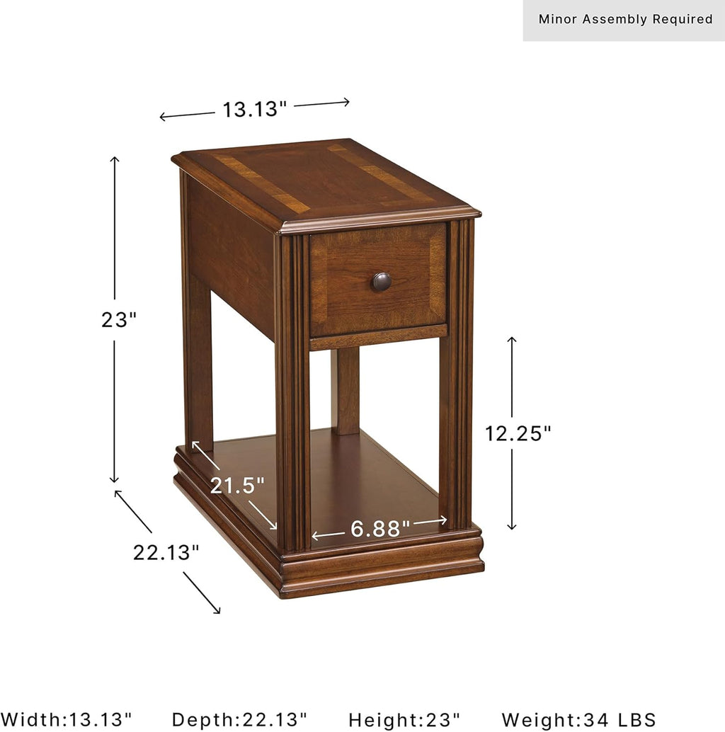 Signature Design by Ashley Breegin Chair Side End Table, 1 Drawer, 1 Fixed Shelf, Veneers, Wood, 13.13" W x 22.13" D x 23" H, Brown
