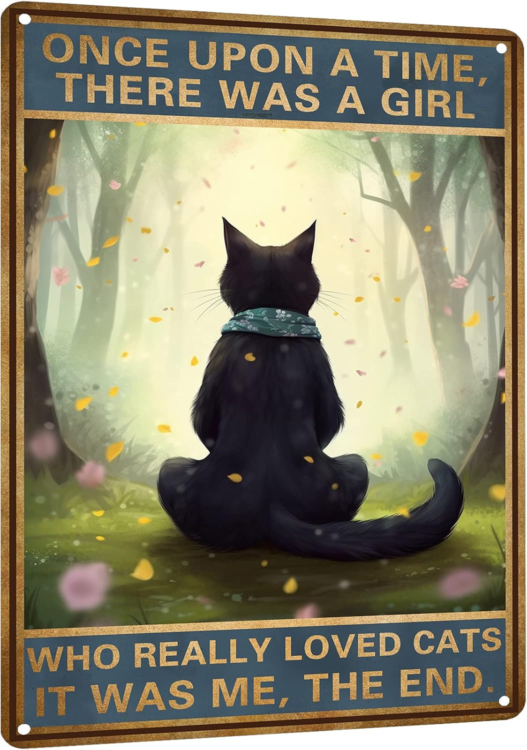 HYBLOM Black Cat Decor - Once Upon a Time Sign - Vintage Cat Decor for Home, Bedroom, Kitchen, Office, Cafe, Bar, Cat Lover Gifts, Metal Tin Sign 12x8 Inches