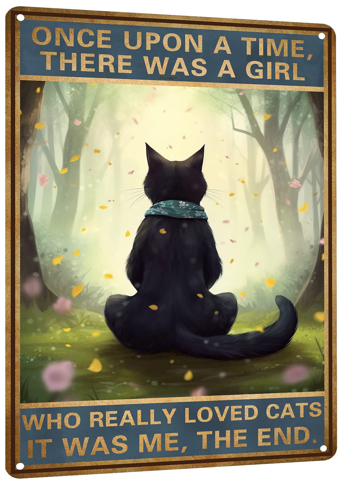HYBLOM Black Cat Decor - Once Upon a Time Sign - Vintage Cat Decor for Home, Bedroom, Kitchen, Office, Cafe, Bar, Cat Lover Gifts, Metal Tin Sign 12x8 Inches