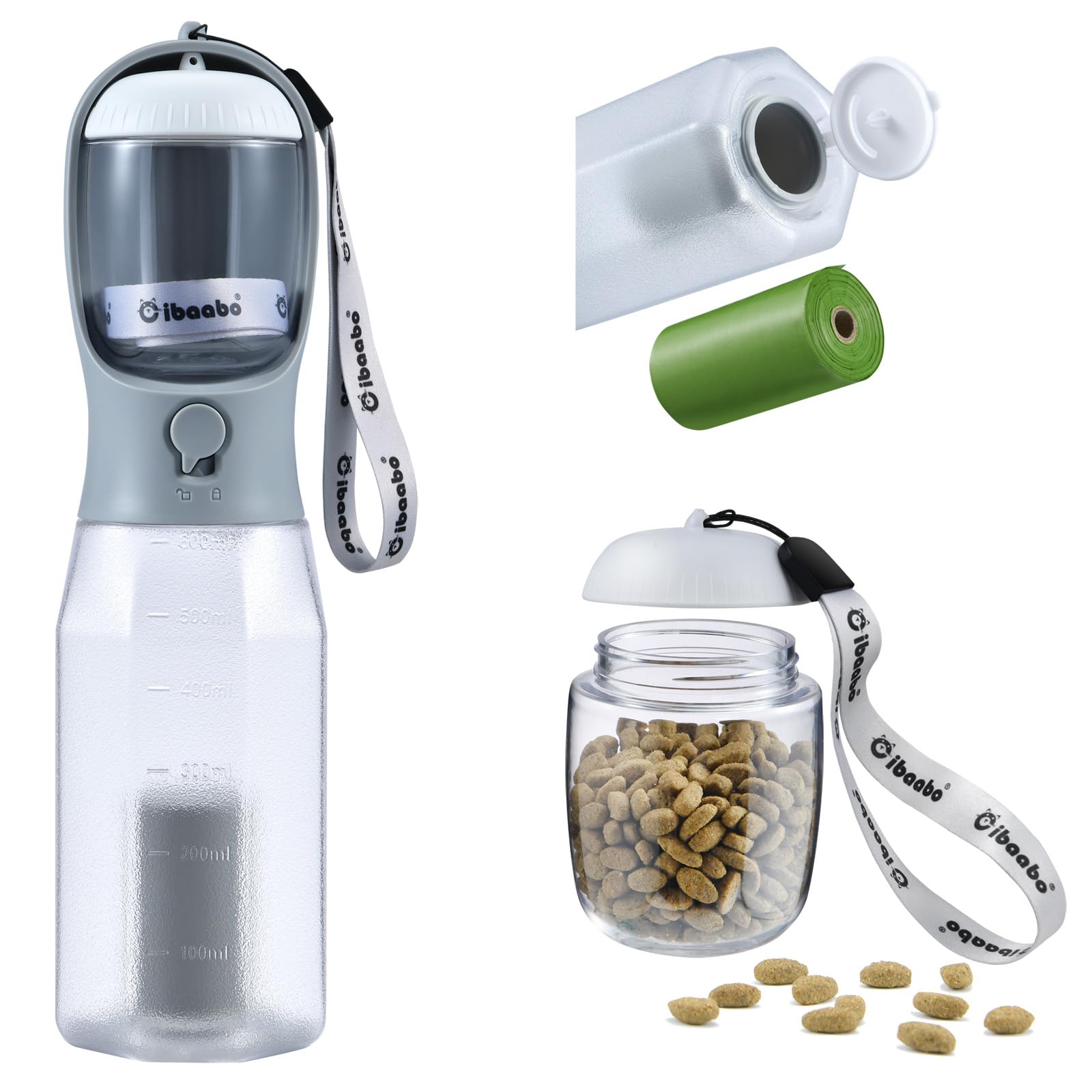 Cibaabo Dog Water Bottle with Food Container & Poop Bag Holder, Travel Water Bowl, Portable Pet Dispenser, Girl Dog Accessories Stuff Items Essentials Gift for Yorkie Chihuahua Walking Hiking