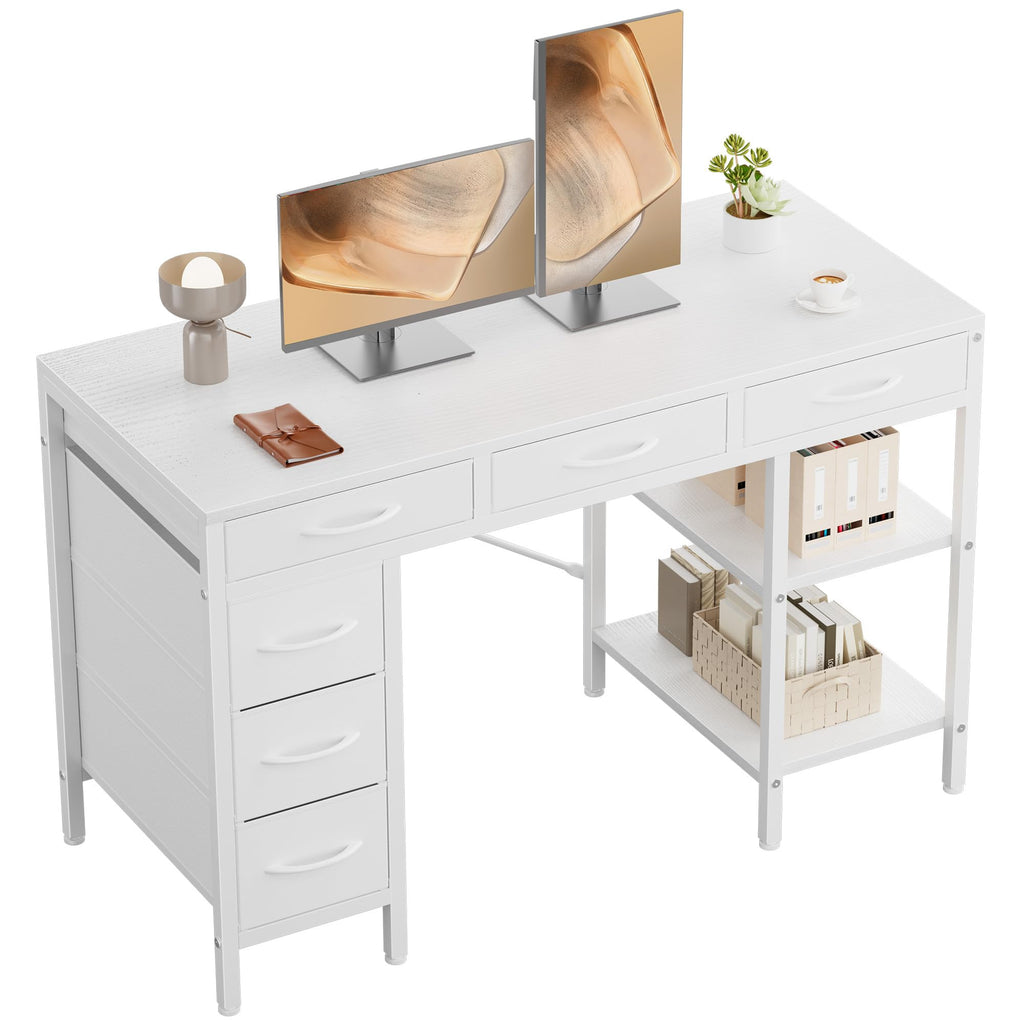 OLIXIS Computer desk with 6 Drawers, 55 inch Office workstation with Storage Shelves, Reversible Gaming setup, Corner table with Storage Drawers, Work for Home Office, Study, Living Room, Rustic Brown