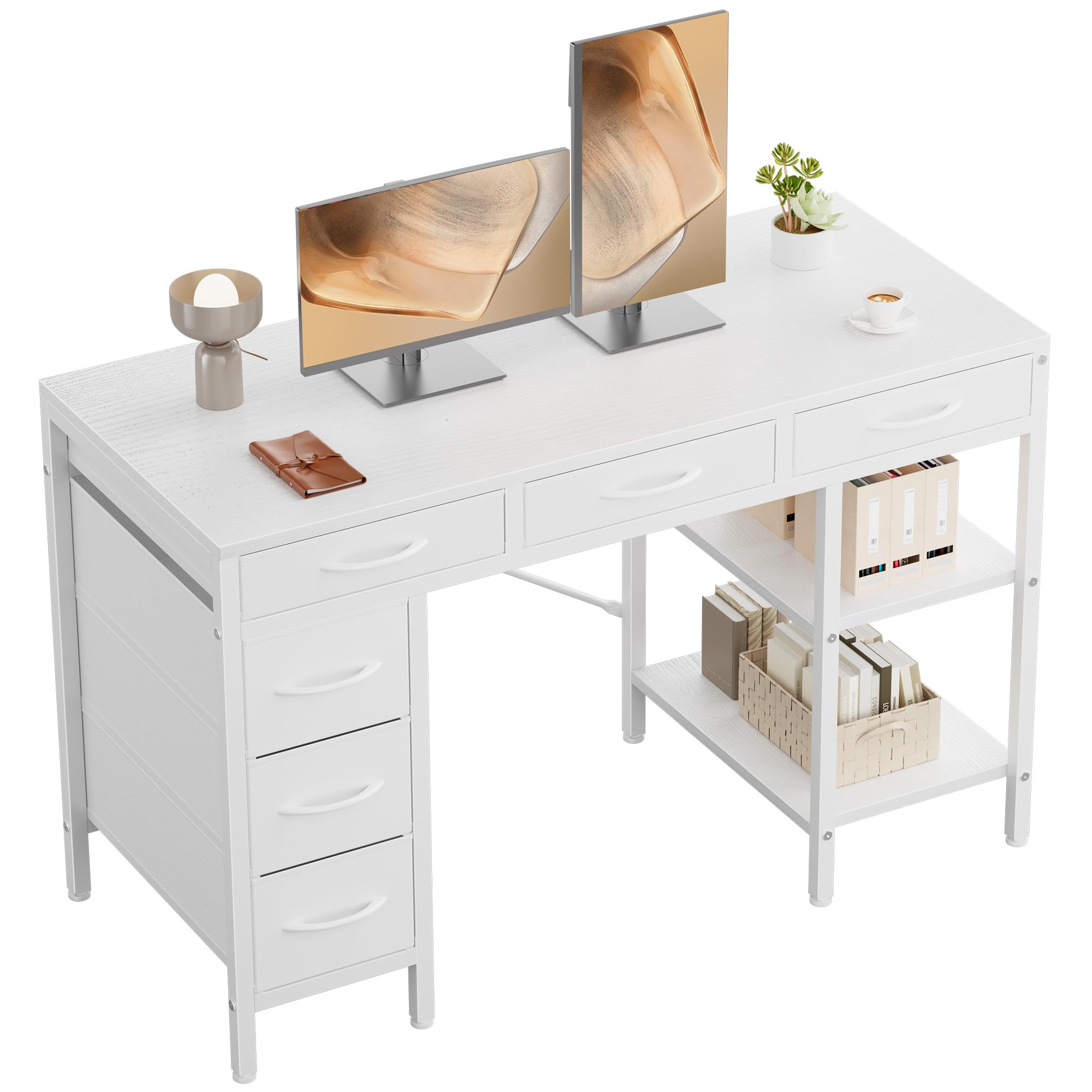 OLIXIS Computer desk with 6 Drawers, 55 inch Office workstation with Storage Shelves, Reversible Gaming setup, Corner table with Storage Drawers, Work for Home Office, Study, Living Room, Rustic Brown