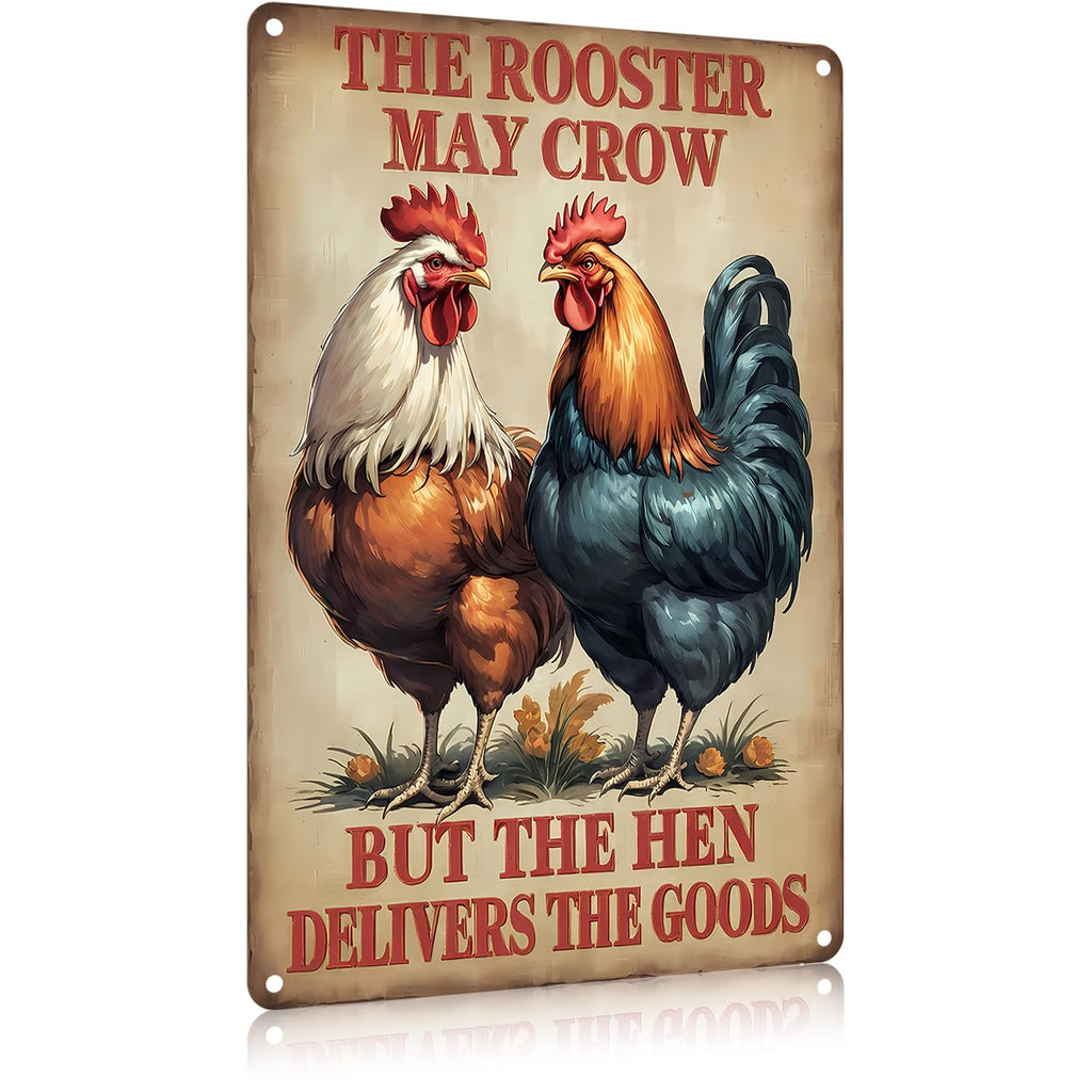 FunnySign Rooster Décor Today's Mood: Cranky With A Touch Of Psycho Rustic Tin Sign For Home Farm Chicken Coop Decor 8x12 Inch (9712)
