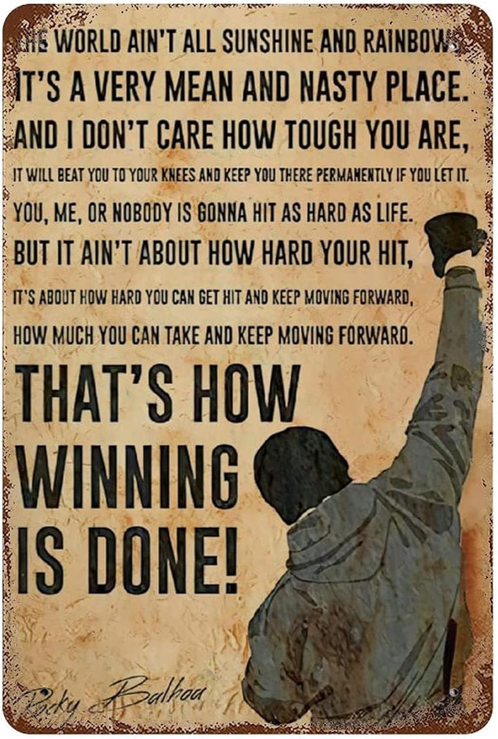 Rocky Balboa Movie Inspiring Quotes Tin Sign Retro Bar Cafe Metal Sign Vintage Home Wall Decor Plaque for Living Room Bedroom 12x8 inch