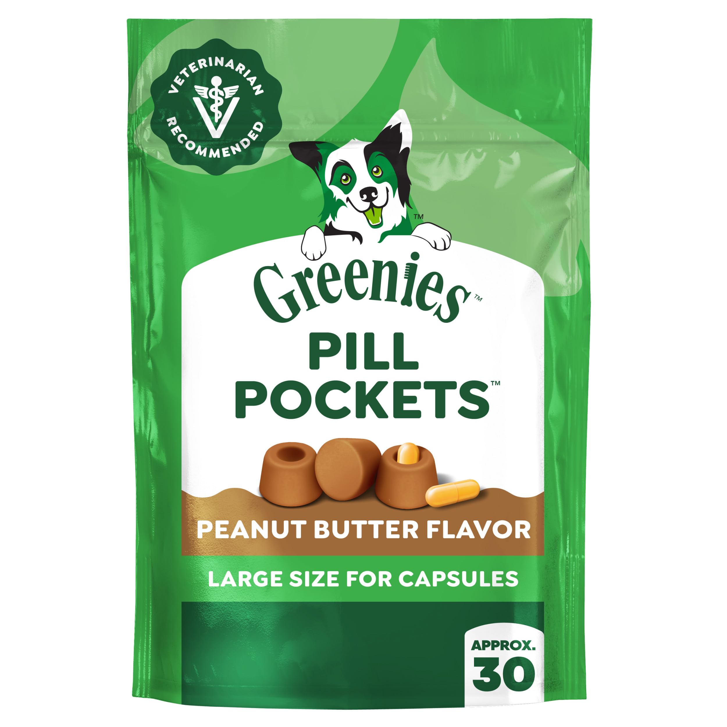 Greenies Pill Pockets for Dogs Large Size, Dog Treat Pouch for Capsule Medication, Peanut Butter Flavor, 15.8 oz. Pouch