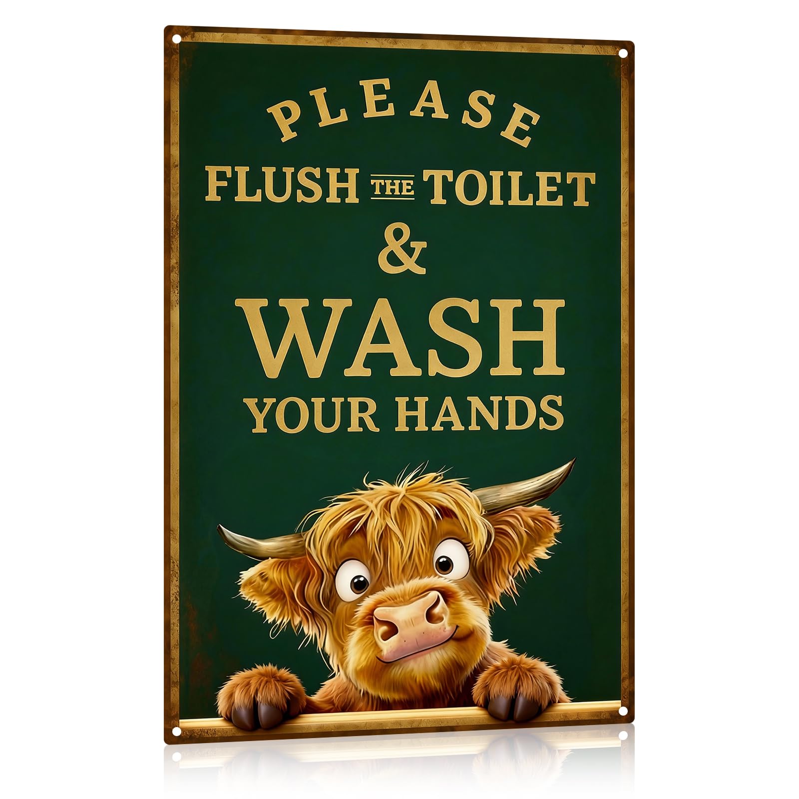 Madewell Living Funny Highland Cow Metal Tin Sign, Are You Pooping, Rustic Farmhouse Wall Decor for Bathroom, Western Bathroom Art with Humorous Quote, 8x12 Inch