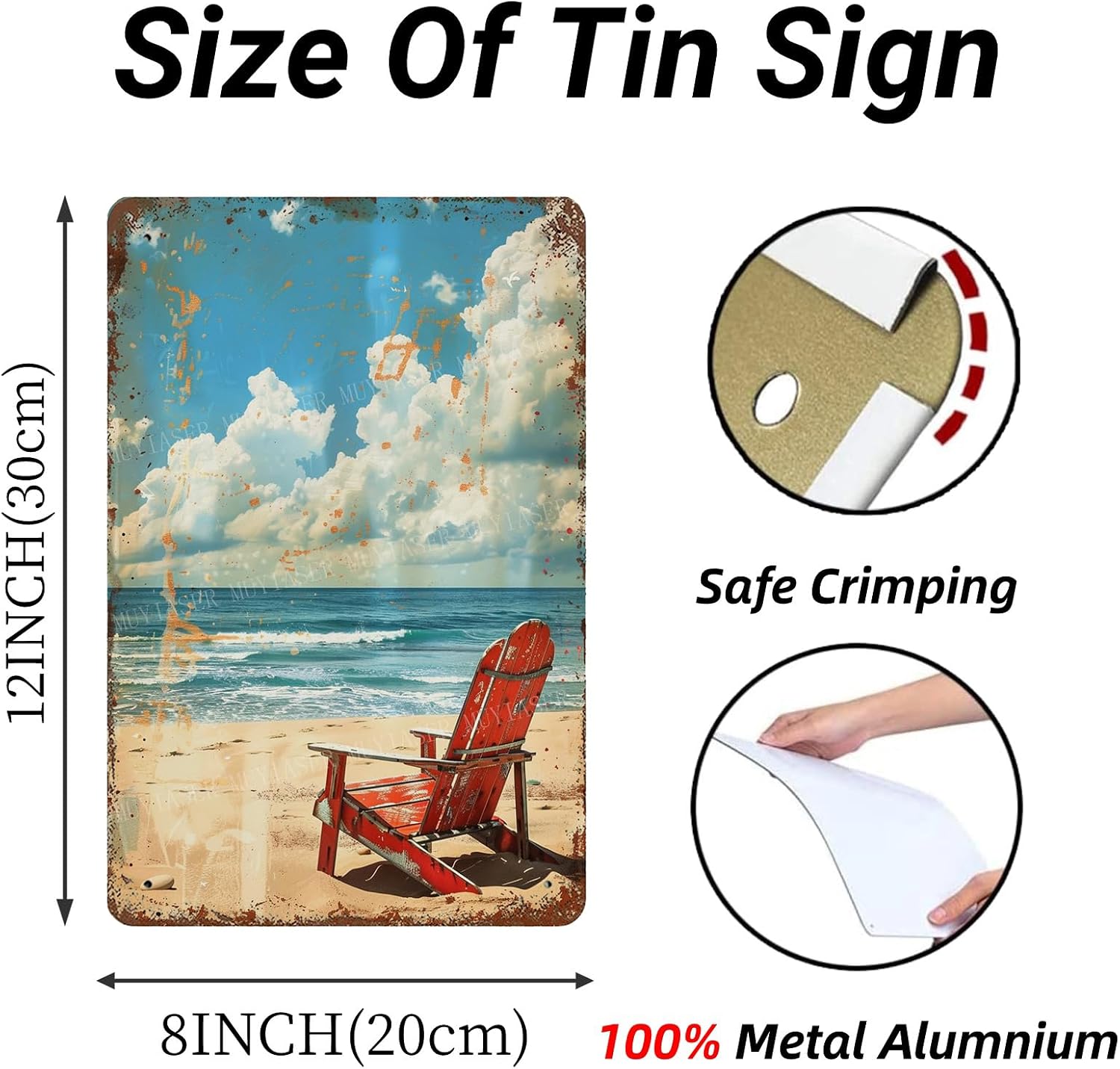 Retro Beach Aluminum Vintage Tin Sign for Kitchen Office Home Bar Cafe Decor 8x12 Inch