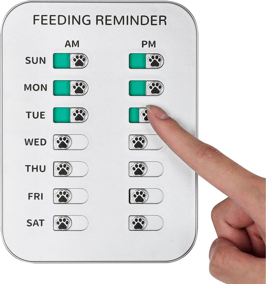 YAUYIK Dog Feeding Reminder, Magnetic OR Double Sided Adhesive Application, AM/PM Daily Chart Signs, Helps You Track Pets Feeding & Medication, Easy to Use on Fridge, Wall, Food Storage Bin (Silver)