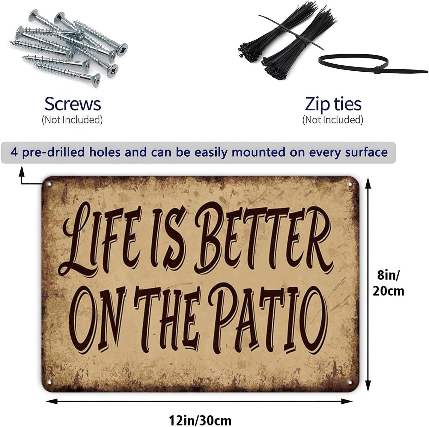 YOYI ART Rustic Metal Sign - Life Is Better On The Patio, Retro Wall Decor Vintage Tin Sign Plaque for Beach House, Garden, Living Room, Bar or Club, 12X 8 Inch
