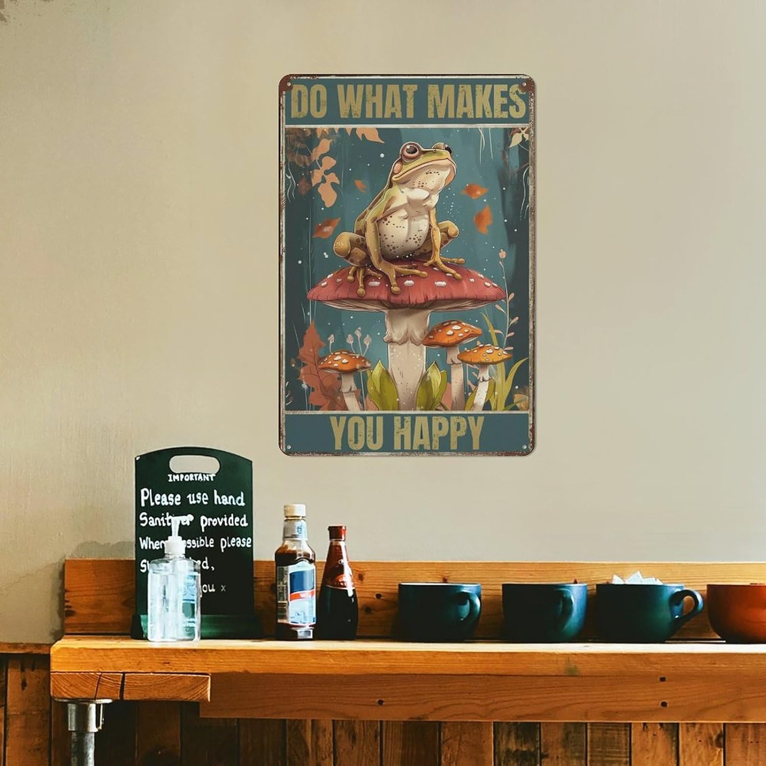Vintage Tin Signs Funny Frog Mushroom Gifts Do What Makes You Happy Tin Sign Small House Decor Hippie Cute Room Cottagecore Decor Nature Whimsical Mushroom Stuff Wall Decor 8 x 12 inches