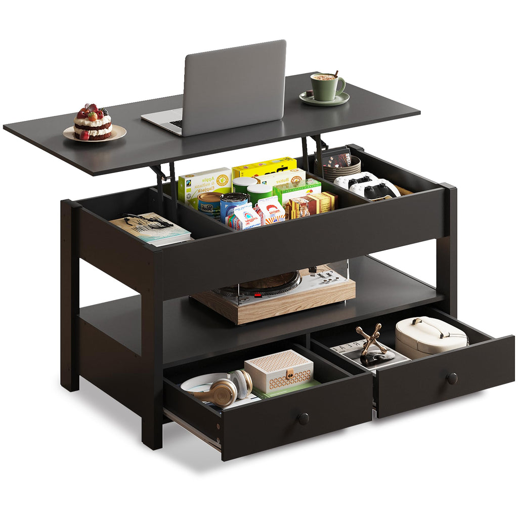 WLIVE Coffee Table with Lifting Top, Hidden Storage & Adjustable Shelf for Living Room Small Space, Multifunctional Rising Wooden Center Table, Mid Century Modern Tables for Home Dining Office, Brown