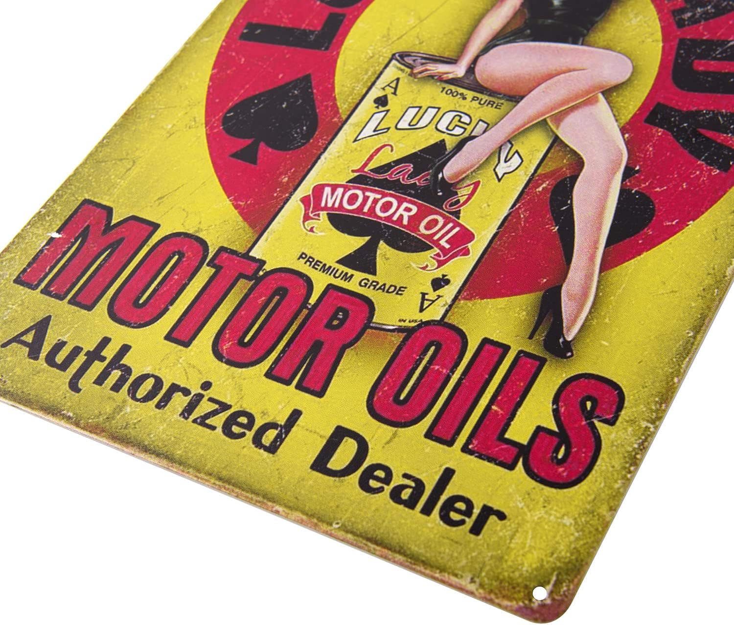 ERLOOD Lucky Lady Motor Oil Gas Service Garage Dealer Pin up Girl Retro Vintage Decor Tin Sign 12 X 8