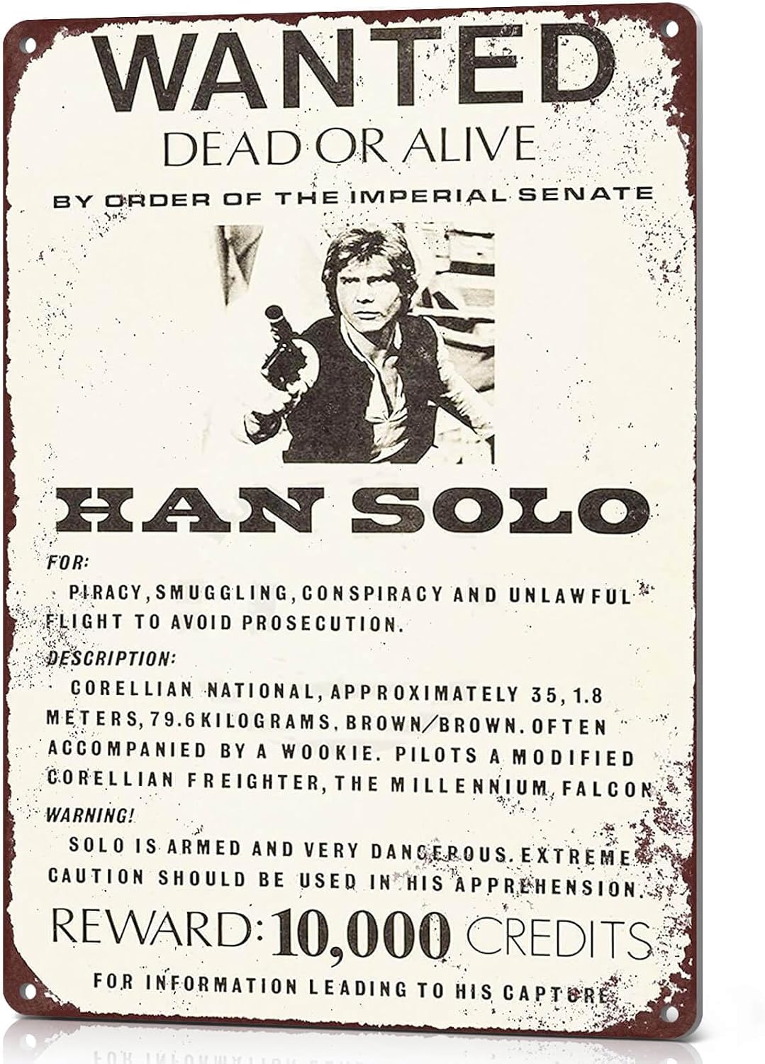 Wisesign Tin Sign Wall Decor Metal Signs Tin Han Solo Wanted Poster Vintage Reproduction 8 x 12 Personalized
