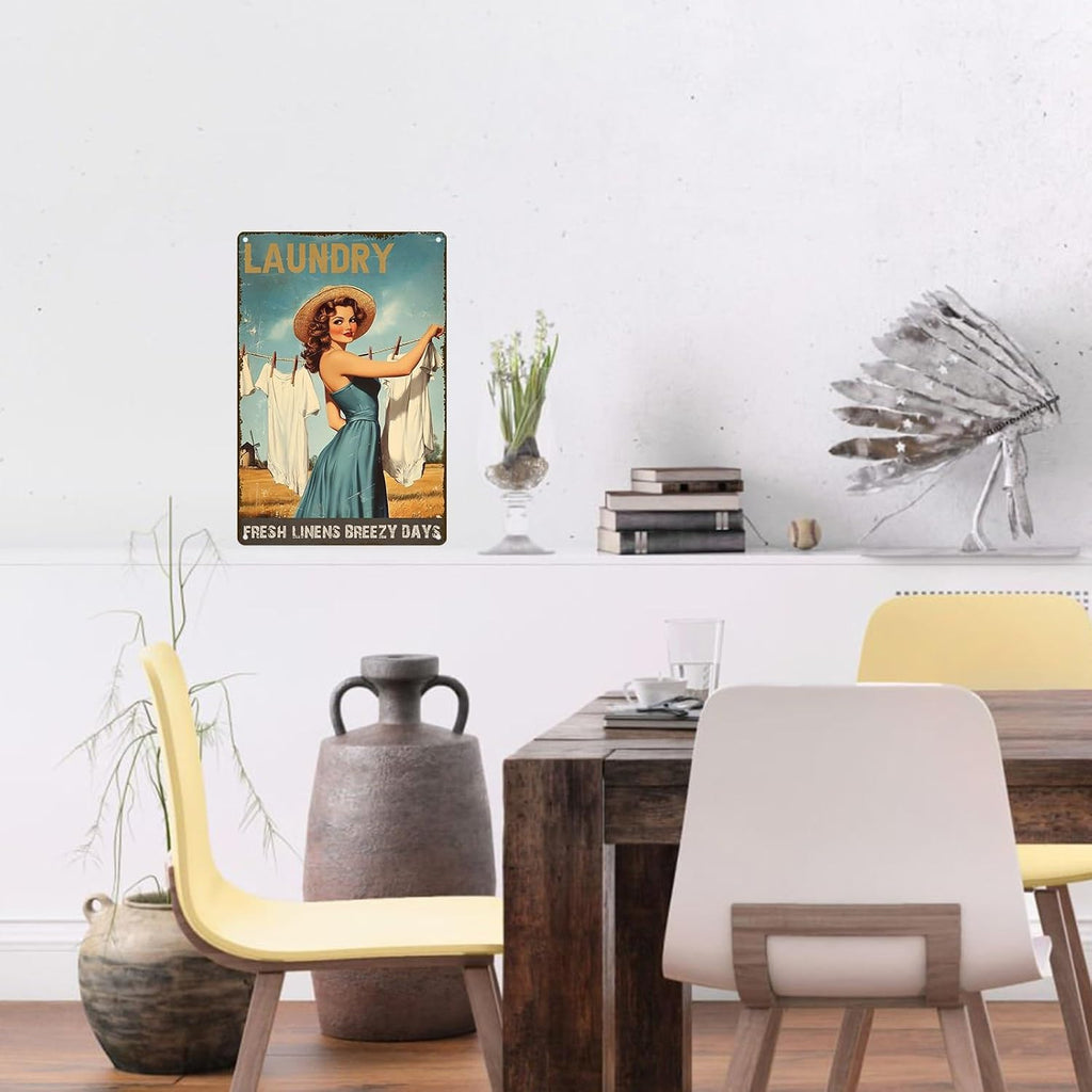 Laundry Metal Tin Sign Laundry Room Wall Decor Fresh Linens Breezy Days Signs Retro Posters for Bathroom Home Bedroom Laundromat Garden 8x12inch
