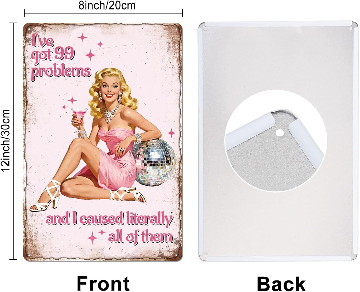 GLOBLELAND Vintage Sexy Woman Metal Tin Sign 12x8 inch Pink Pin up Lady Tin Signs Decor Funny Blonde Woman Metal Wall Plaque for Home Room Farmhouse Cafes Office Store Bar Kitchen Garden Decor