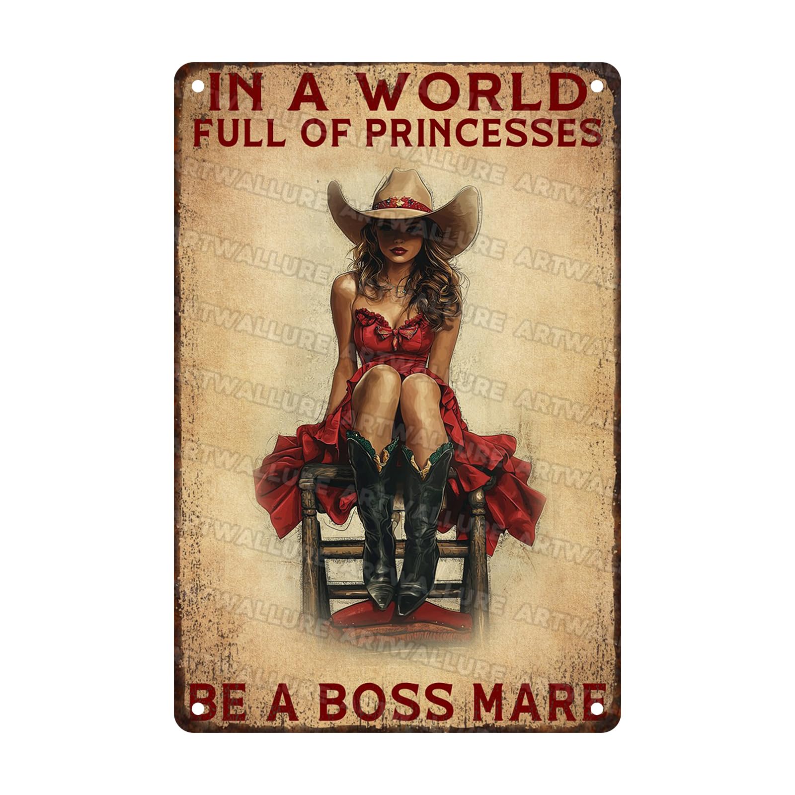 Retro Cowgirl Tin Sign Metal Wall Art Rustic Western Home Decor Wanted Theme 8x12inch