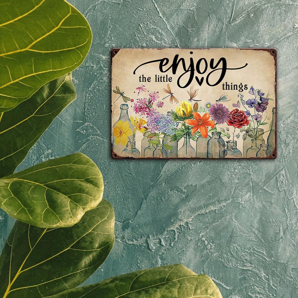 Ykfss Funny Garden Signs Outdoor Wall Decor For Patio Metal Signs For Outside Porch Tin Signs Enjoy The Little Things Sign Garden Decorative Plaque Farmhouse Kitchen Flower Hanging Sign 8x12 Inch