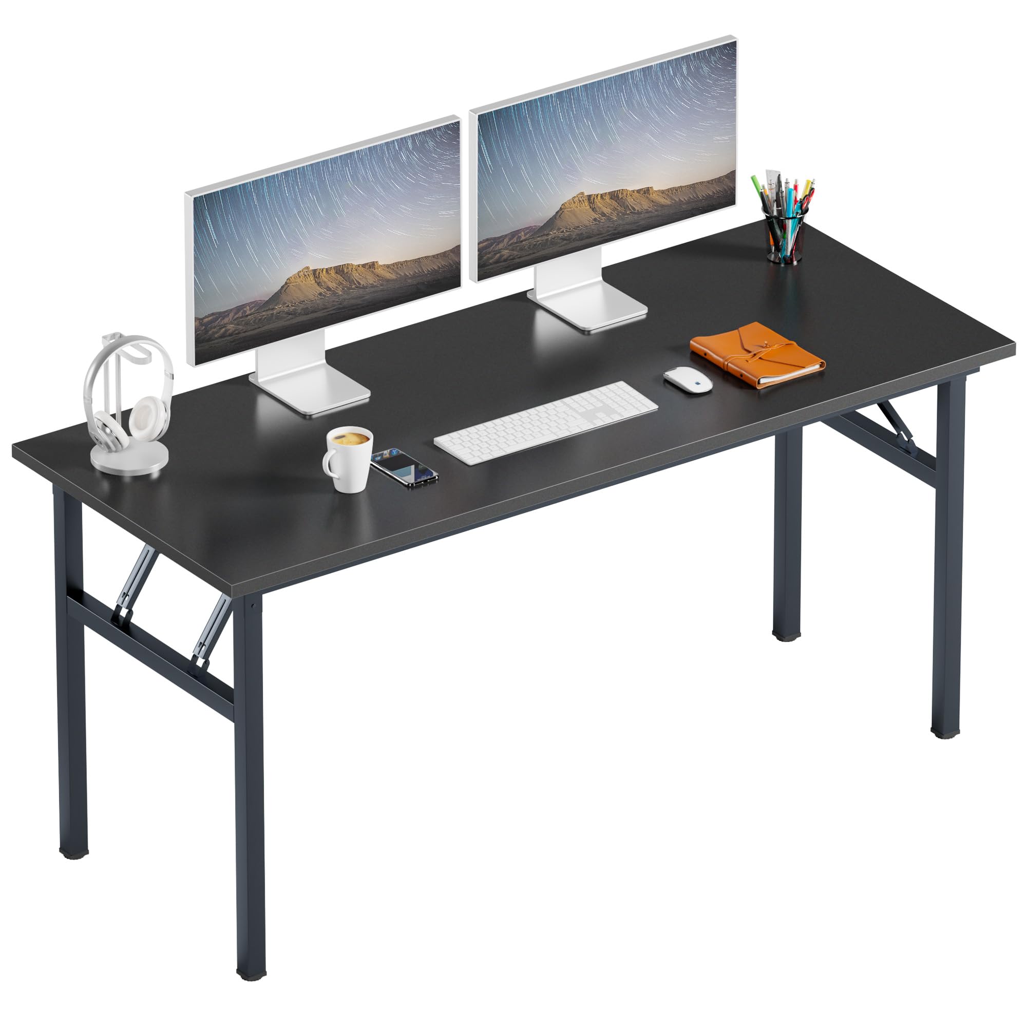 Need Folding Desk, 54 inch Large Computer Desk for Home Office, No Install Needed Study Student Writing Table Desk Workstation, Rustic Brown