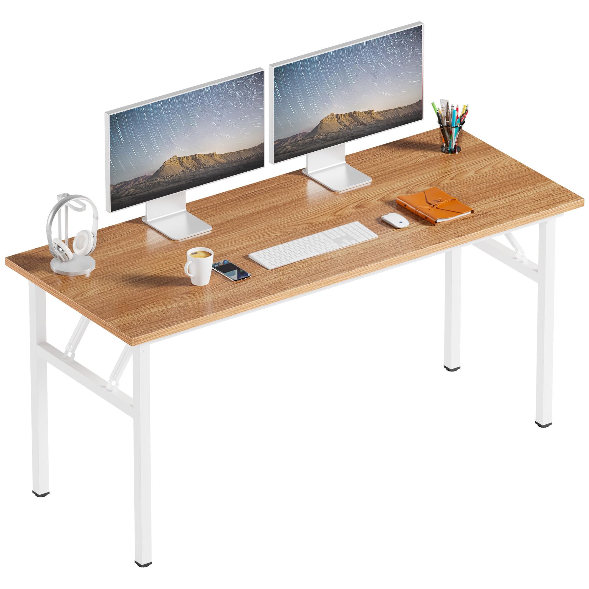 Need Folding Desk, 54 inch Large Computer Desk for Home Office, No Install Needed Study Student Writing Table Desk Workstation, Rustic Brown