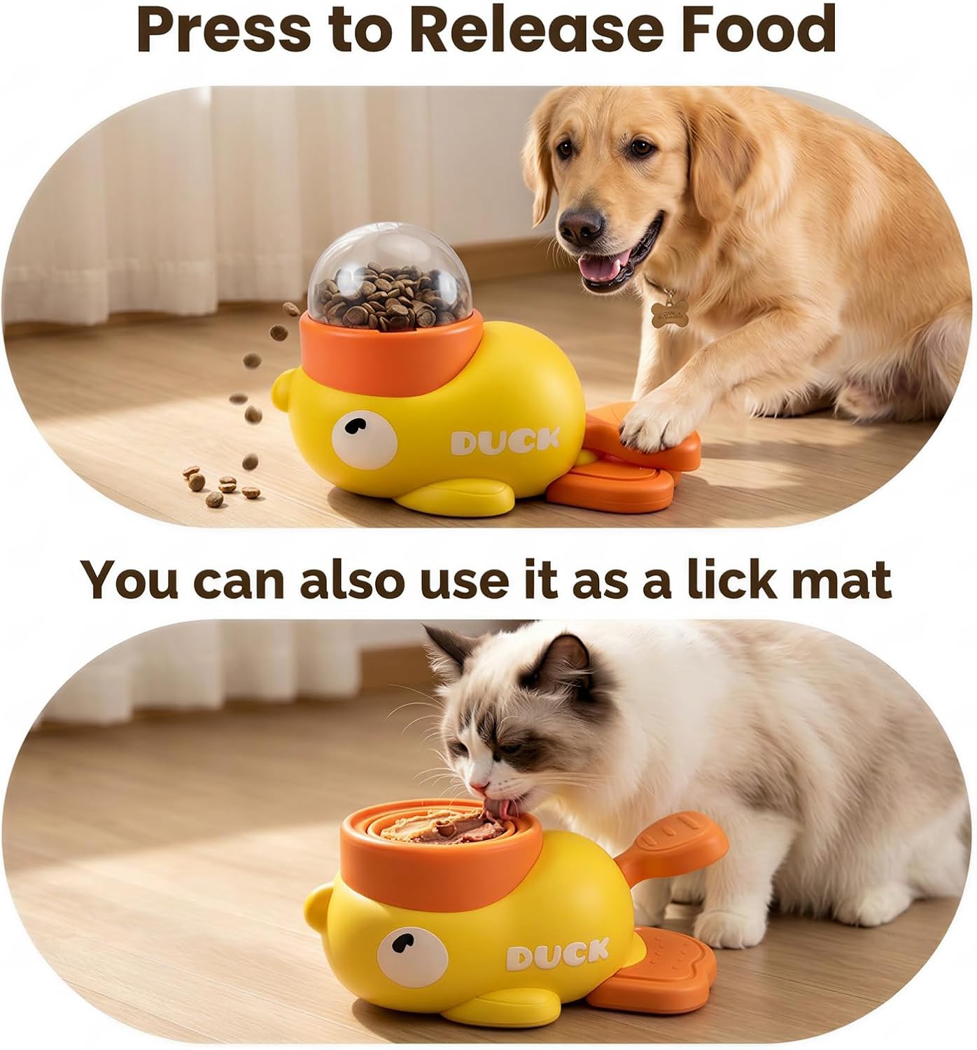 Duck Treat Dispenser for Cats and Small Dogs to Train Problem-Solving Skills, Dog Slow Feeder to Prevent Bloating, Cat Puzzle Feeder to Improve IQ,Interactive Treat Dispensing Enrichment Toy